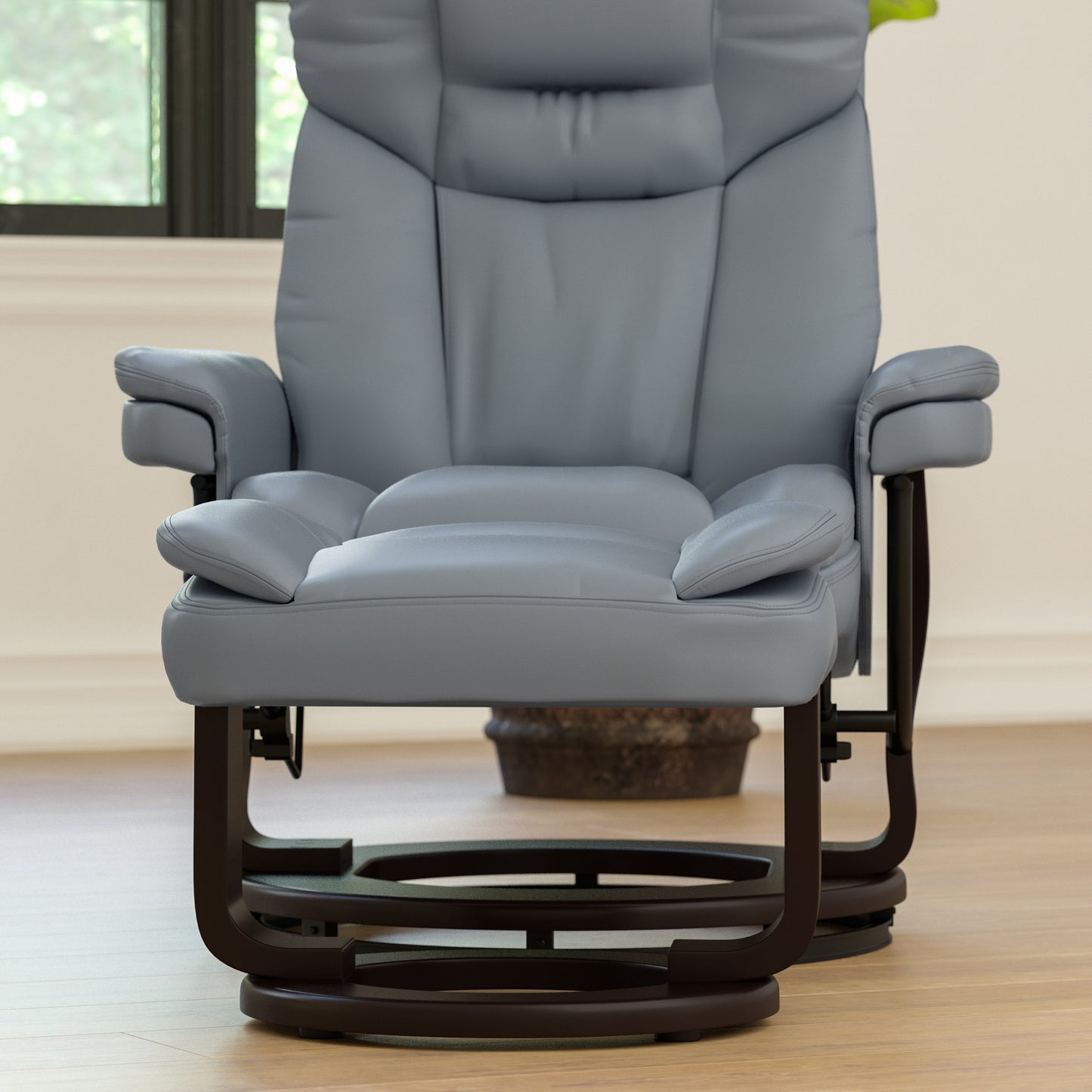 Allie Recliner Chair with Ottoman | Gray LeatherSoft Swivel Recliner Chair with Ottoman Footrest Gray