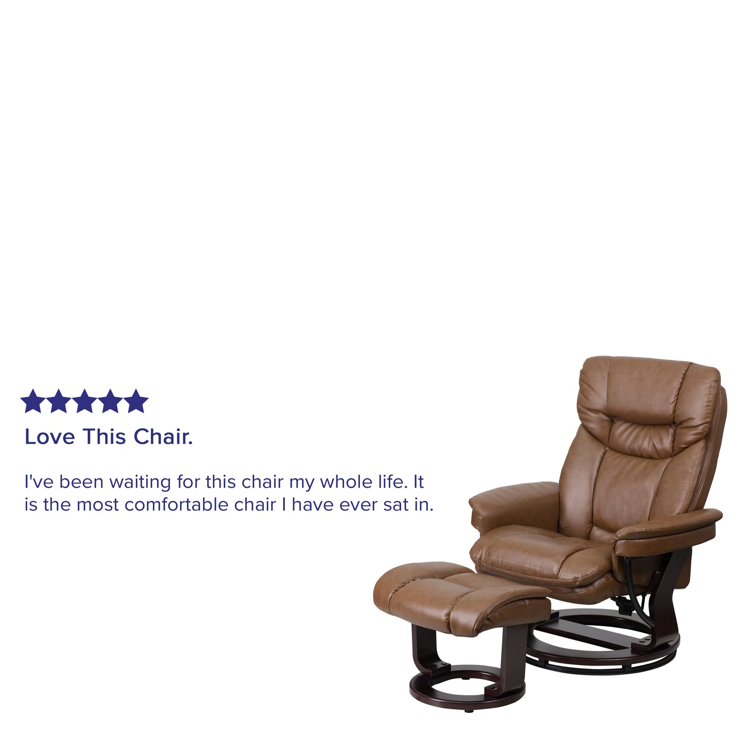 Allie Contemporary Multi-Position Recliner and Curved Ottoman with Swivel Mahogany Wood Base in Palimino LeatherSoft Palimino