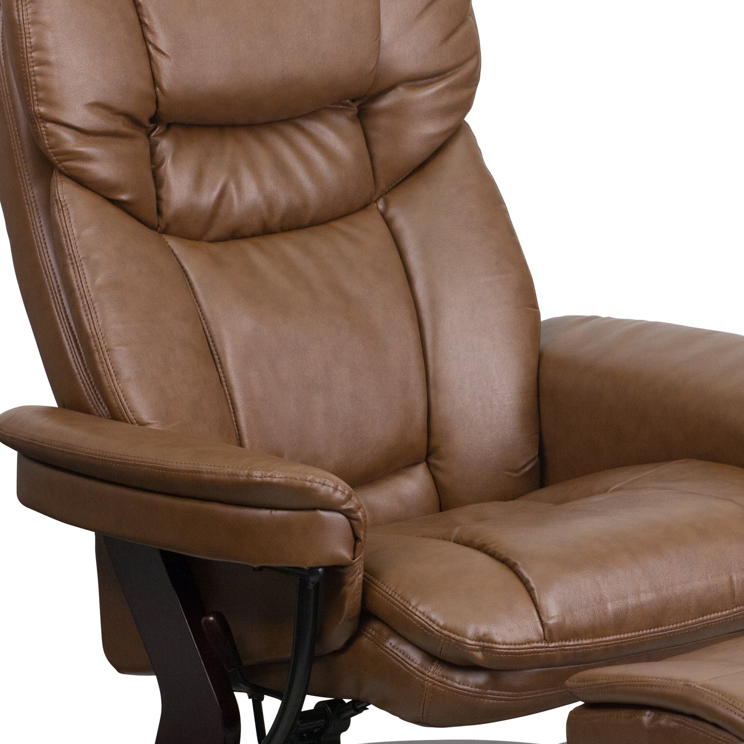 Allie Contemporary Multi-Position Recliner and Curved Ottoman with Swivel Mahogany Wood Base in Palimino LeatherSoft Palimino