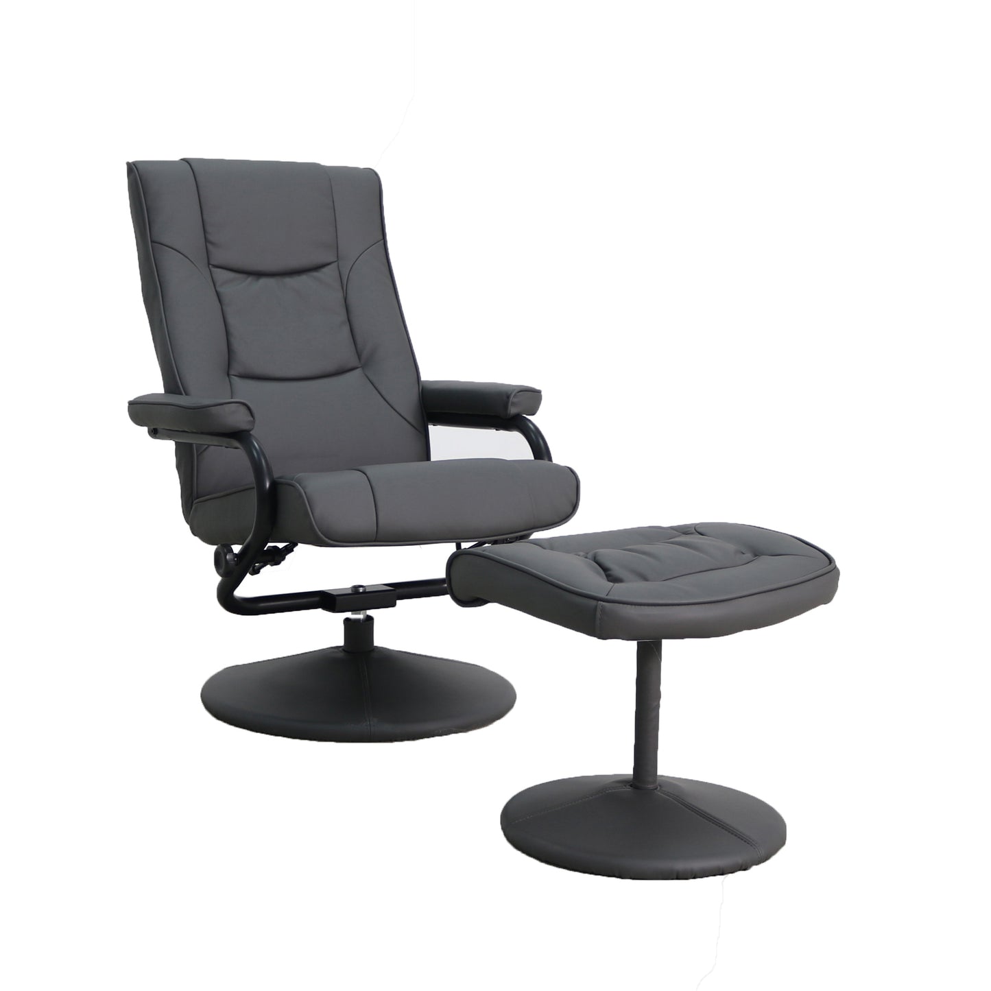 Rachel Contemporary Multi-Position Recliner and Ottoman with Wrapped Base in Gray LeatherSoft Gray BT-7862-GY-GG