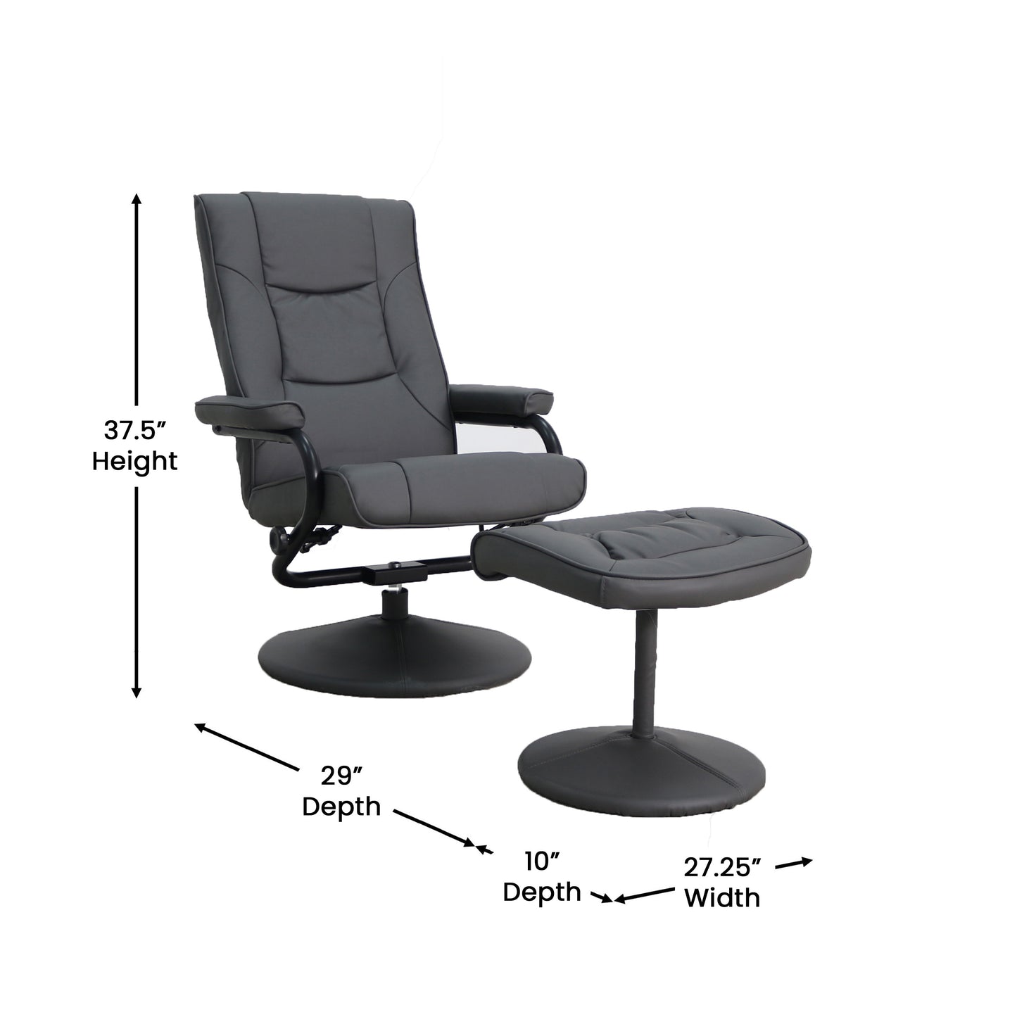 Rachel Contemporary Multi-Position Recliner and Ottoman with Wrapped Base in Gray LeatherSoft Gray BT-7862-GY-GG