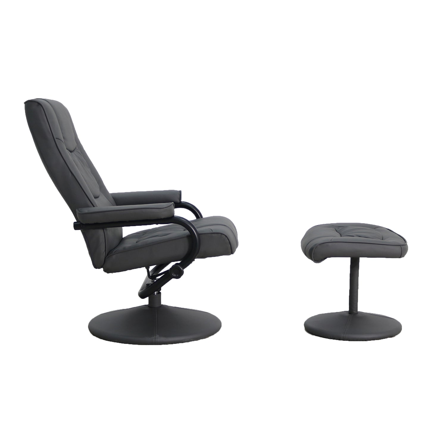 Rachel Contemporary Multi-Position Recliner and Ottoman with Wrapped Base in Gray LeatherSoft Gray BT-7862-GY-GG