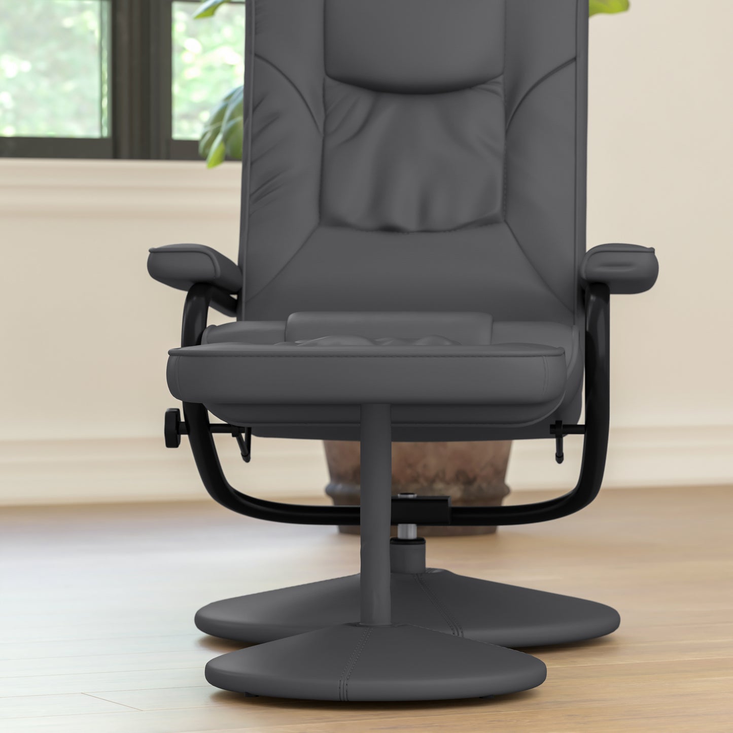 Rachel Contemporary Multi-Position Recliner and Ottoman with Wrapped Base in Gray LeatherSoft Gray BT-7862-GY-GG