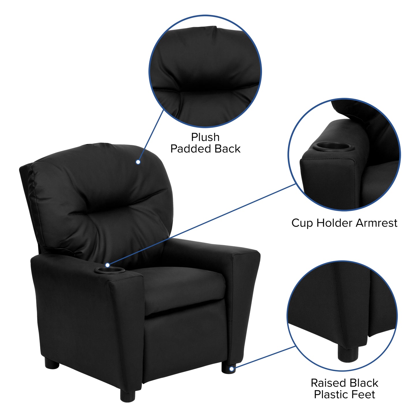 Chandler Contemporary Black LeatherSoft Kids Recliner with Cup Holder Black LeatherSoft