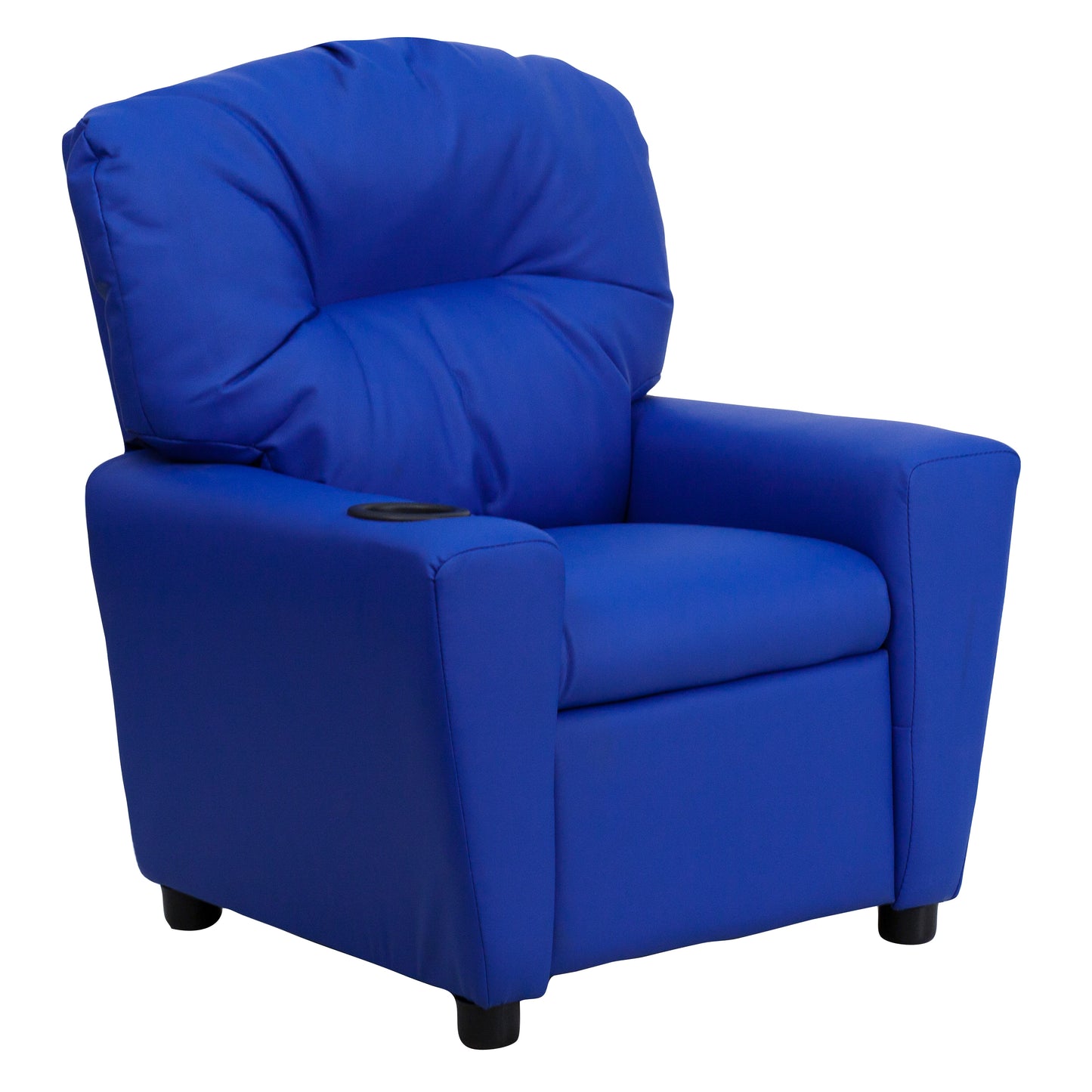 Chandler Contemporary Blue Vinyl Kids Recliner with Cup Holder Blue Vinyl