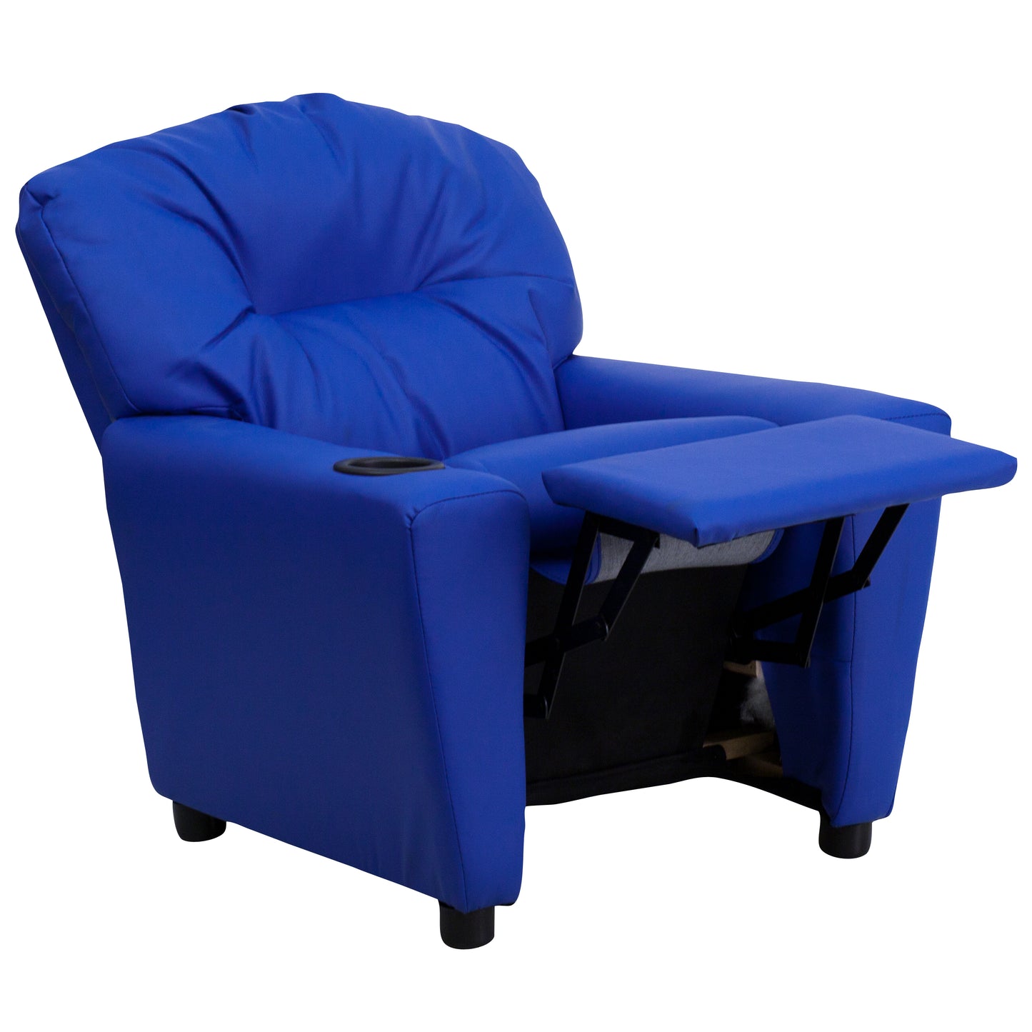 Chandler Contemporary Blue Vinyl Kids Recliner with Cup Holder Blue Vinyl