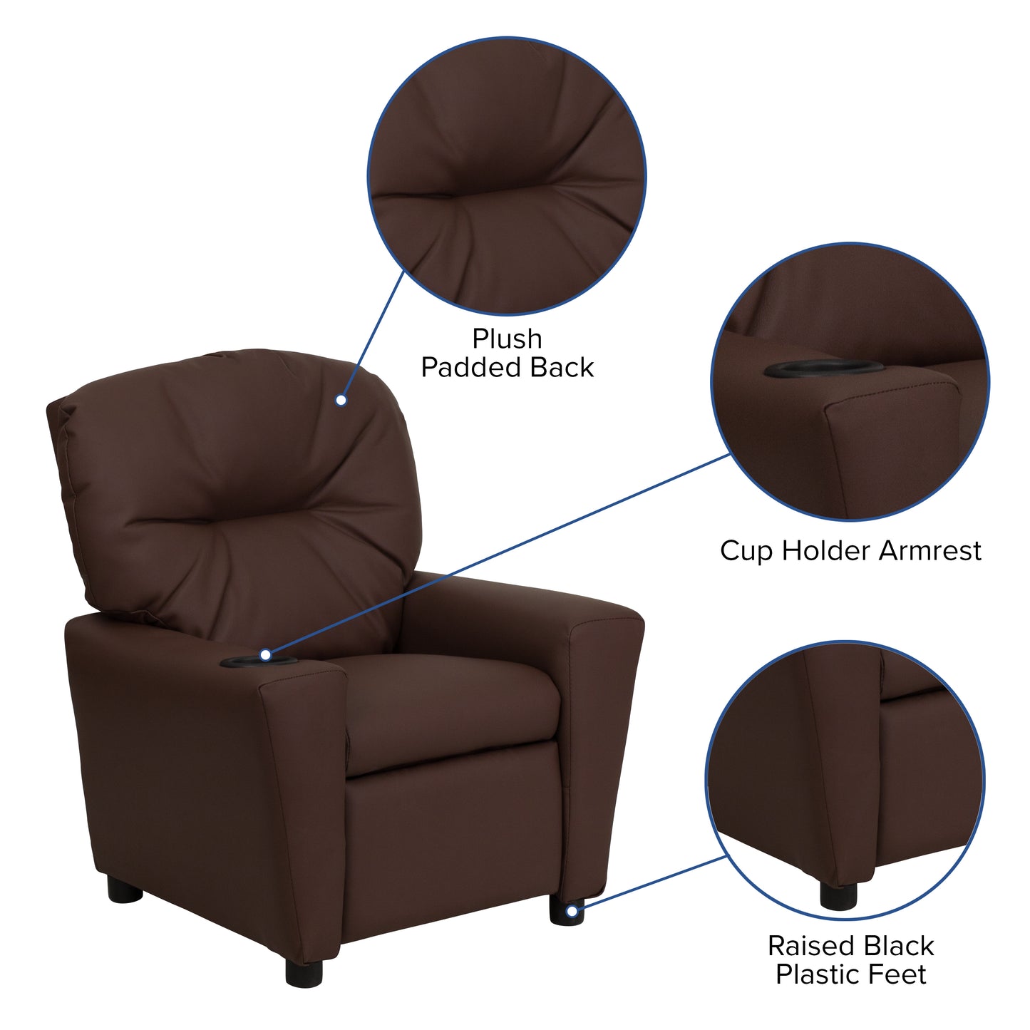Chandler Contemporary Brown LeatherSoft Kids Recliner with Cup Holder Brown LeatherSoft