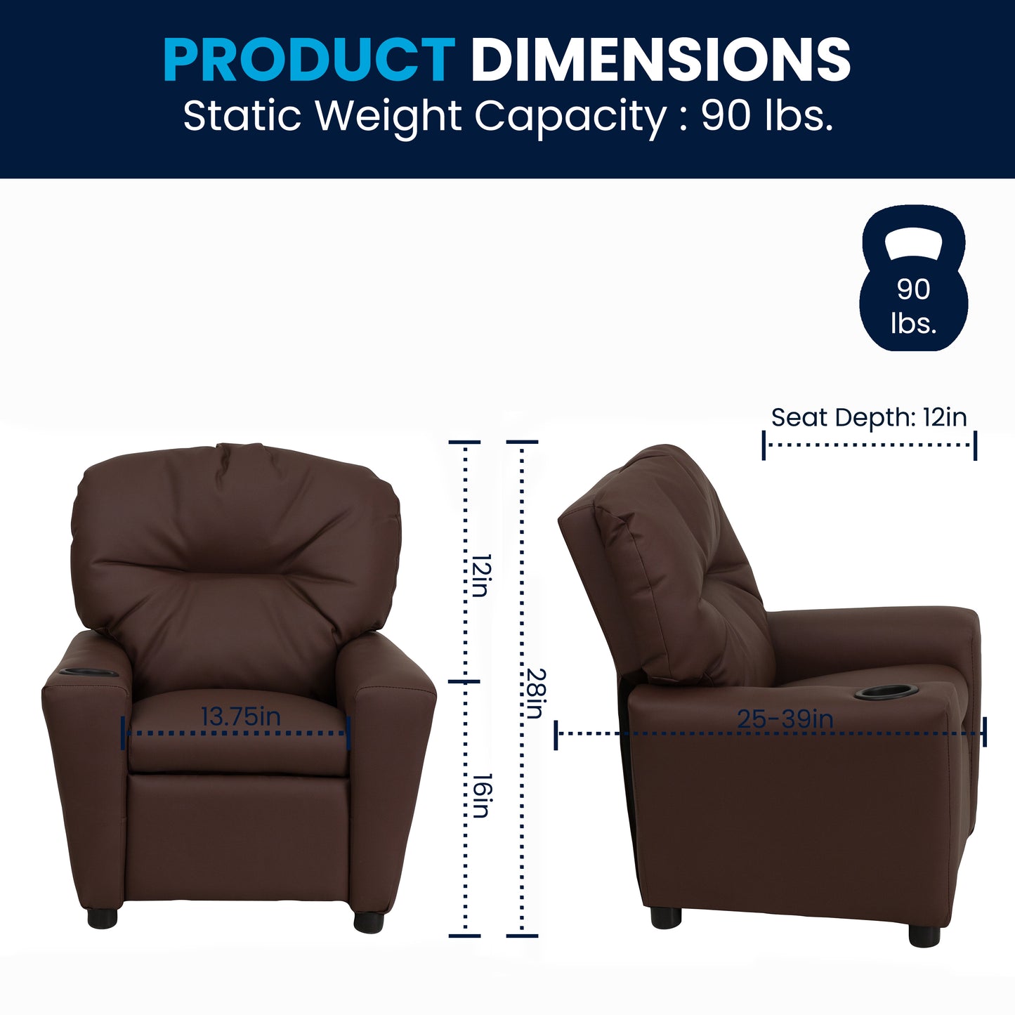 Chandler Contemporary Brown LeatherSoft Kids Recliner with Cup Holder Brown LeatherSoft
