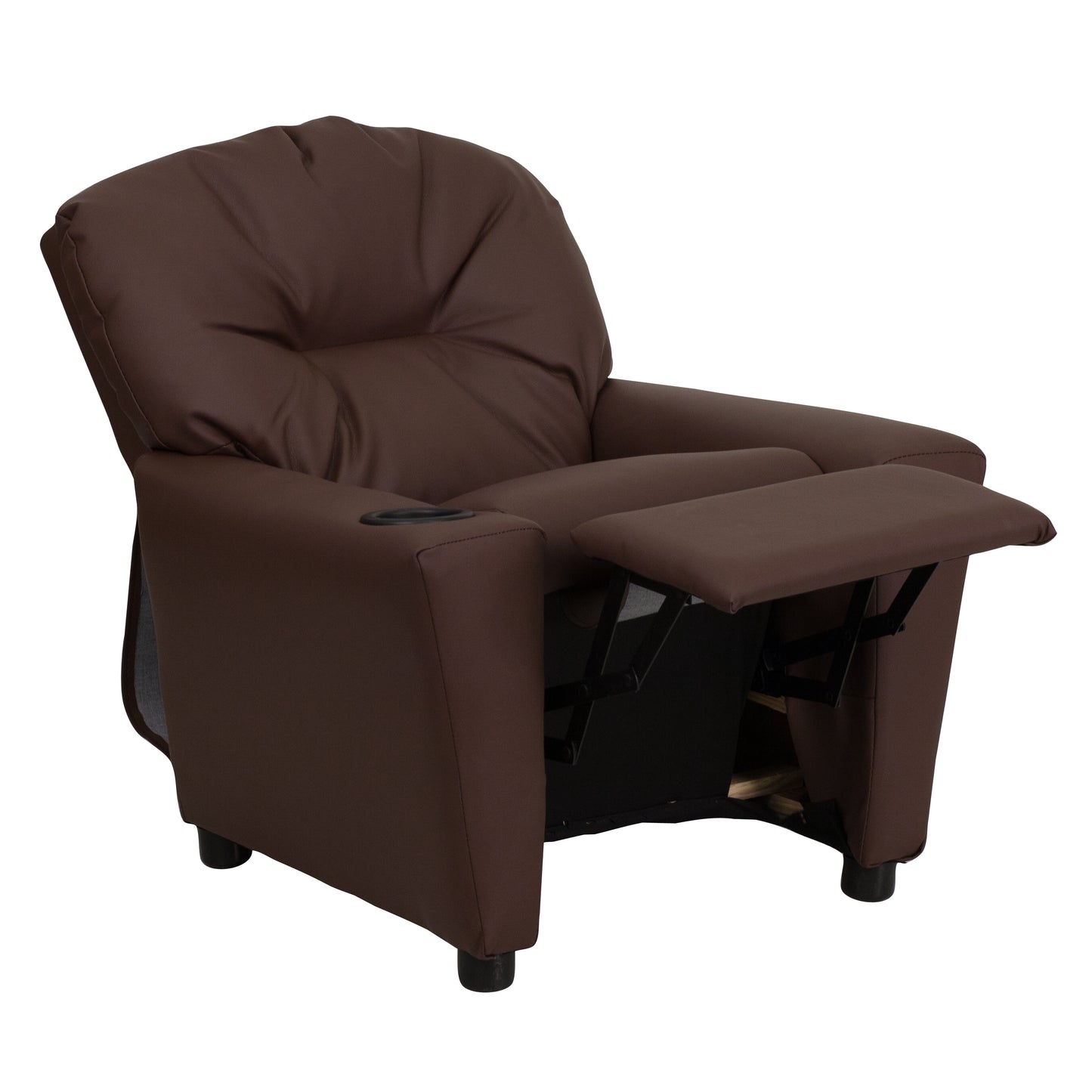Chandler Contemporary Brown LeatherSoft Kids Recliner with Cup Holder Brown LeatherSoft