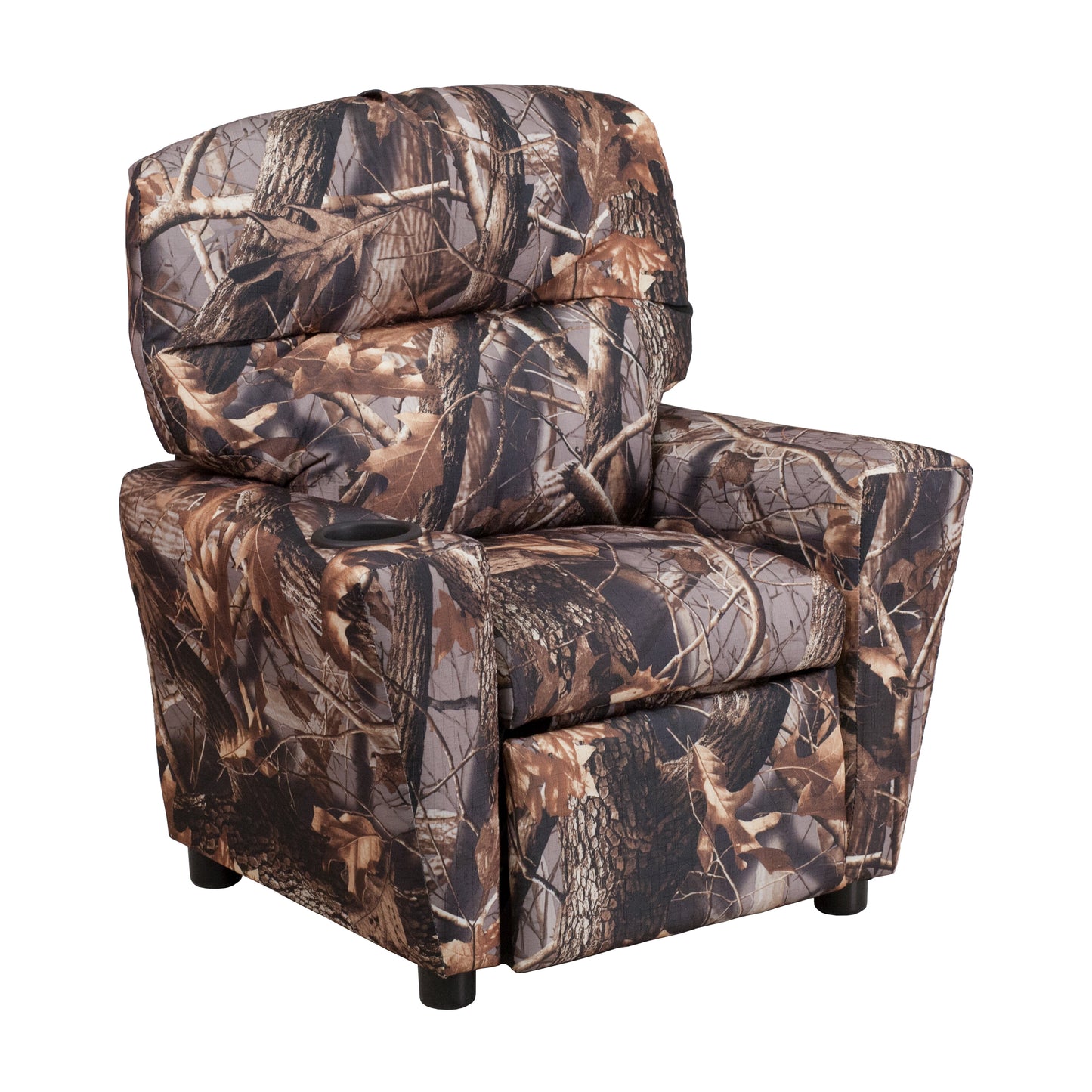 Chandler Contemporary Camouflaged Fabric Kids Recliner with Cup Holder Camouflage Fabric