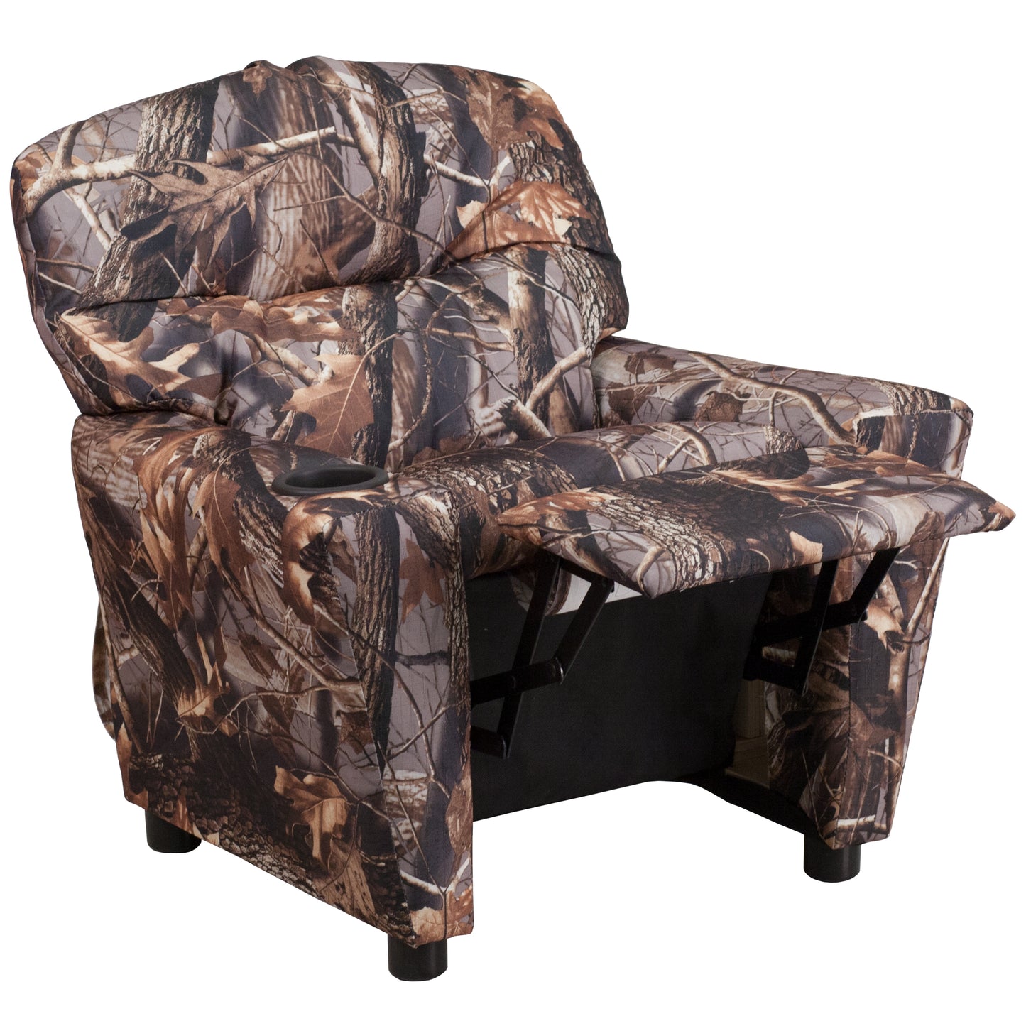 Chandler Contemporary Camouflaged Fabric Kids Recliner with Cup Holder Camouflage Fabric
