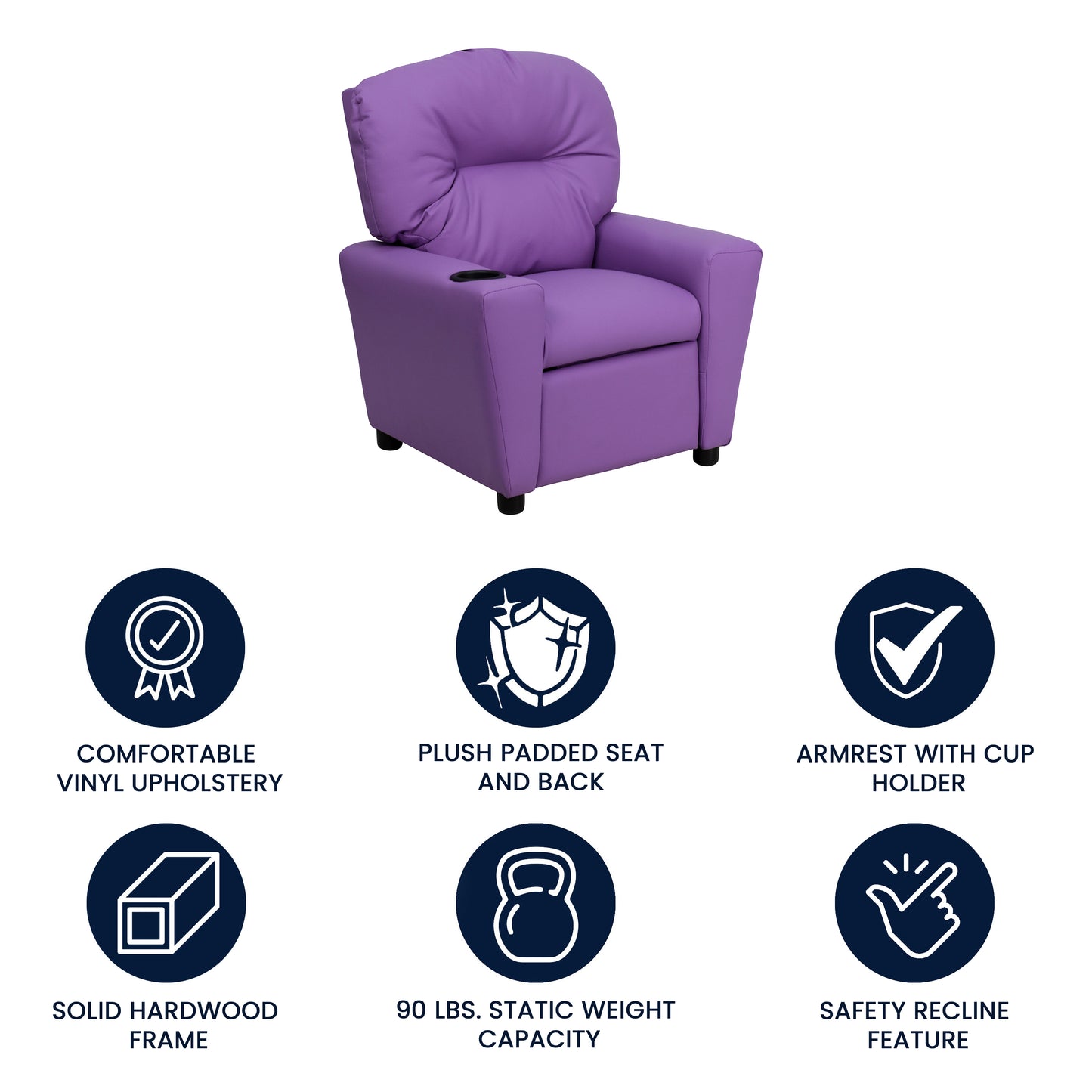 Chandler Contemporary Lavender Vinyl Kids Recliner with Cup Holder Lavender Vinyl