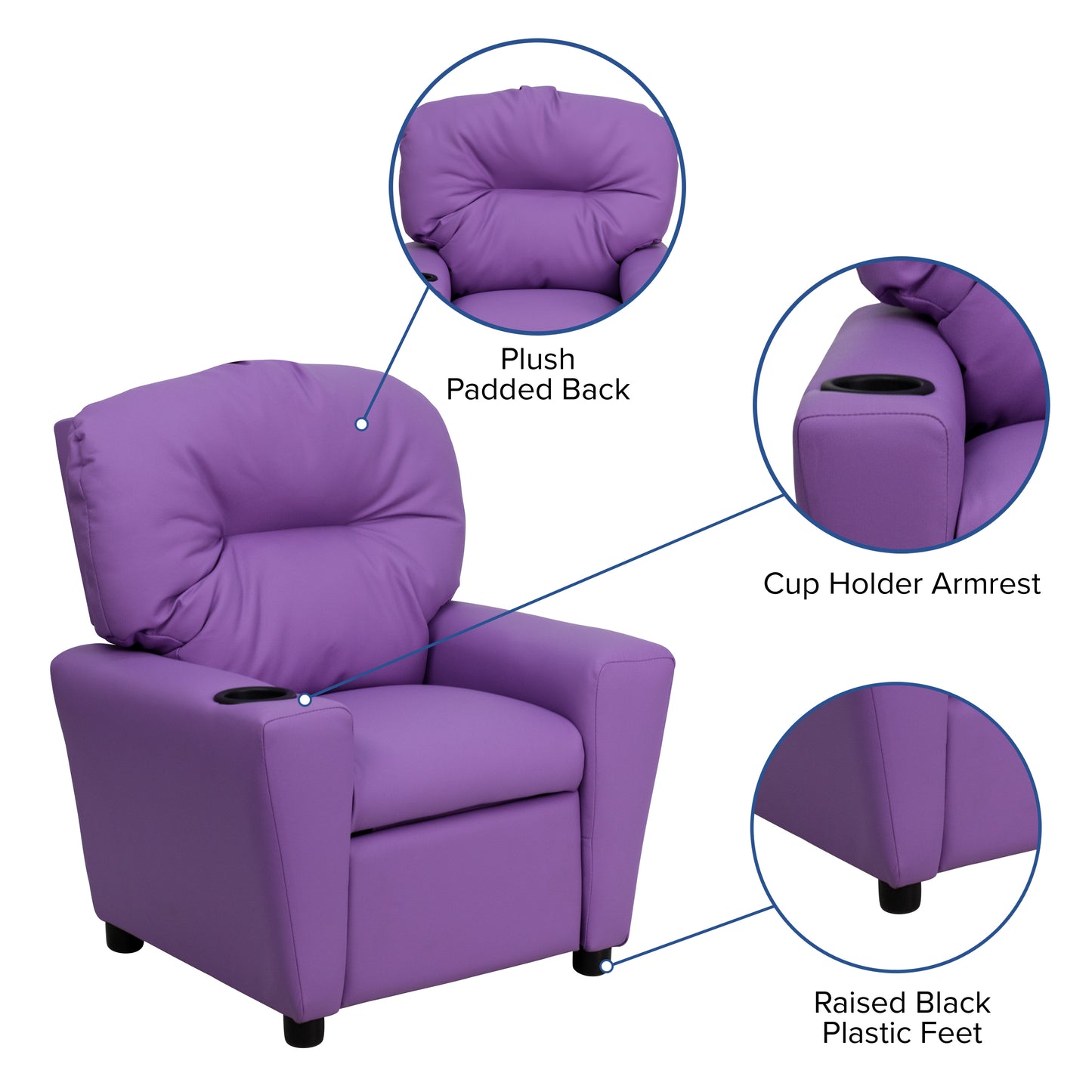 Chandler Contemporary Lavender Vinyl Kids Recliner with Cup Holder Lavender Vinyl