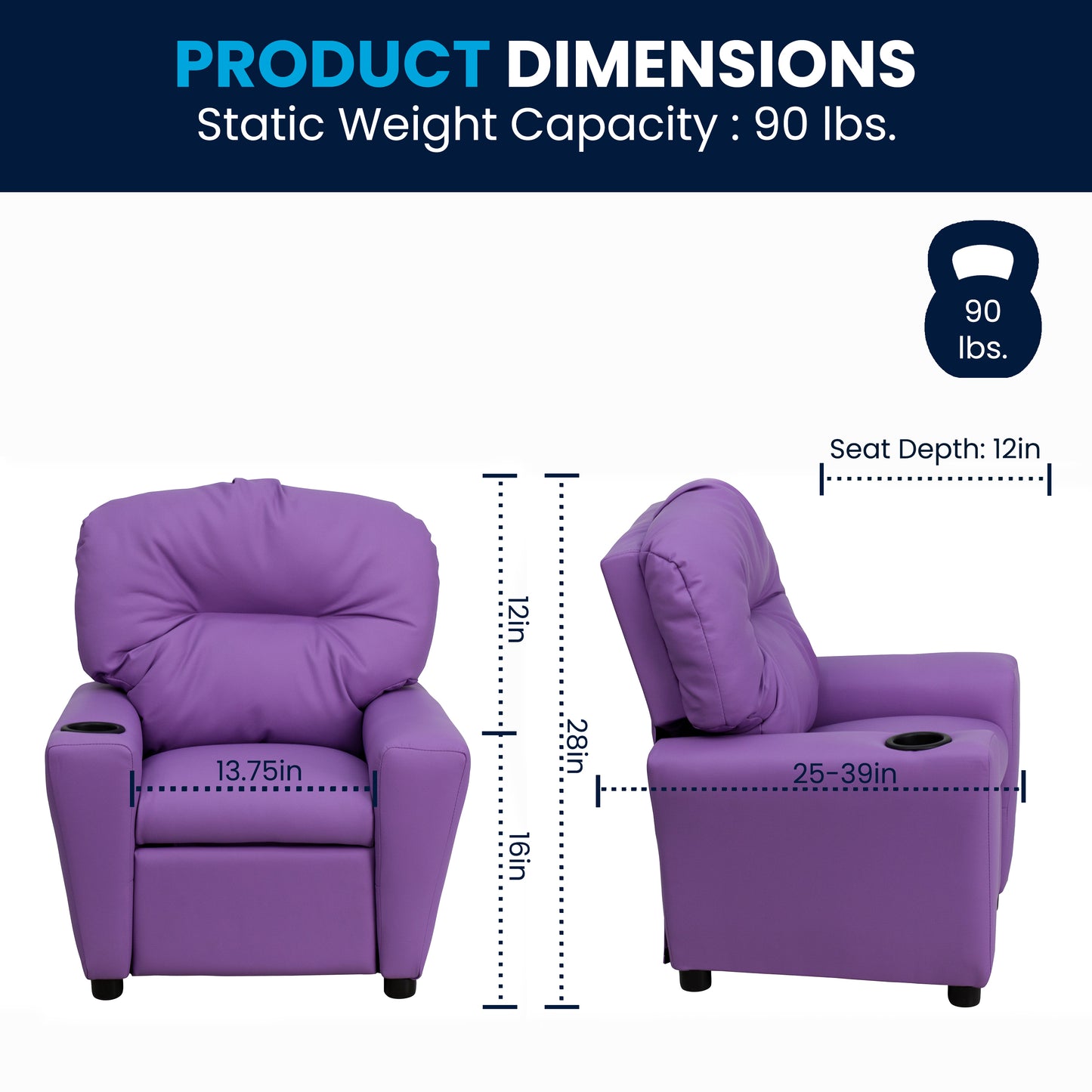 Chandler Contemporary Lavender Vinyl Kids Recliner with Cup Holder Lavender Vinyl
