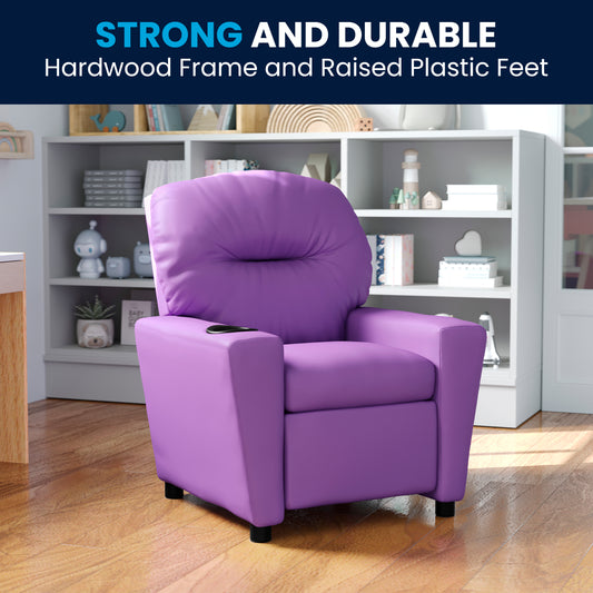 Chandler Contemporary Lavender Vinyl Kids Recliner with Cup Holder Lavender Vinyl