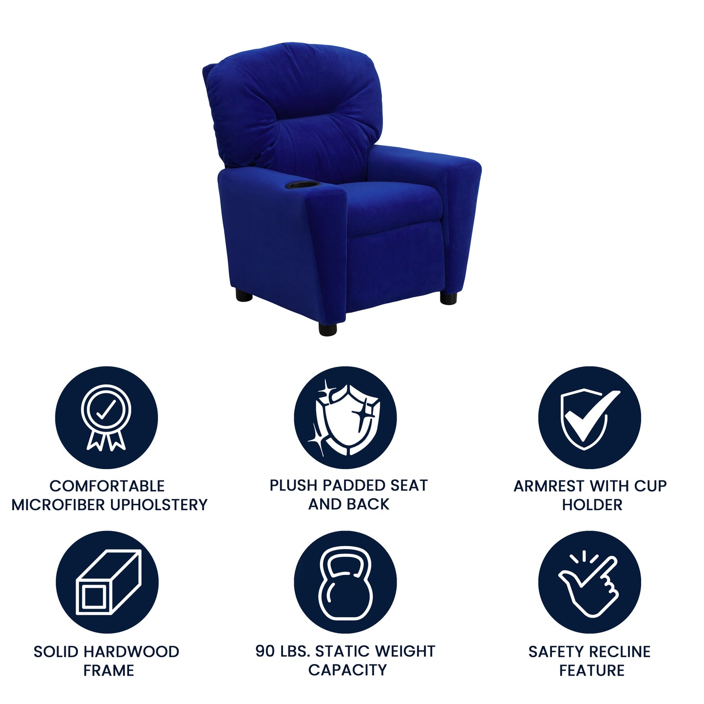 Chandler Contemporary Blue Microfiber Kids Recliner with Cup Holder Blue Microfiber
