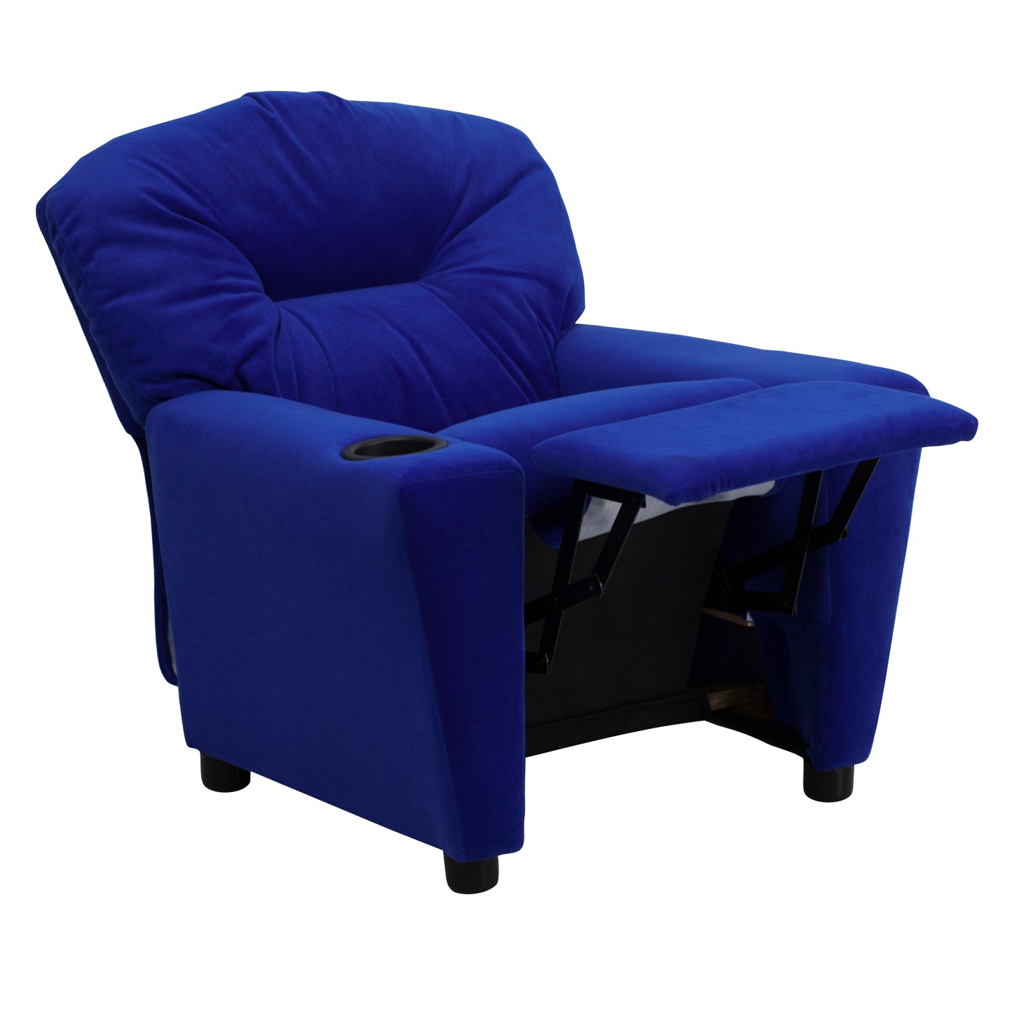 Chandler Contemporary Blue Microfiber Kids Recliner with Cup Holder Blue Microfiber