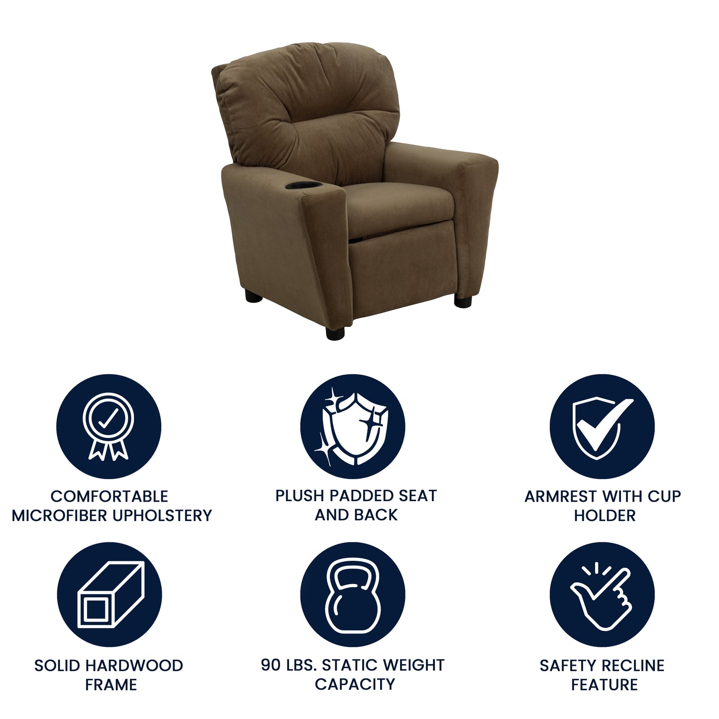 Chandler Contemporary Brown Microfiber Kids Recliner with Cup Holder Brown Microfiber