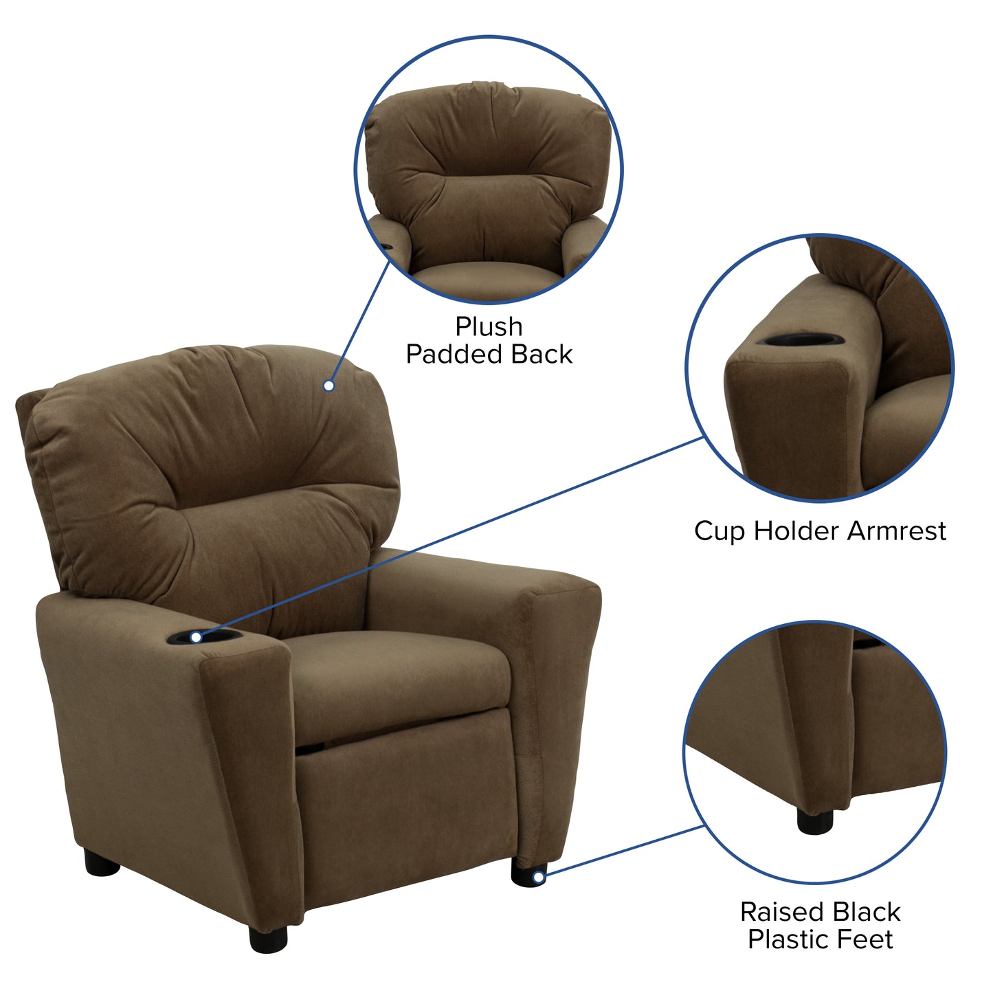 Chandler Contemporary Brown Microfiber Kids Recliner with Cup Holder Brown Microfiber