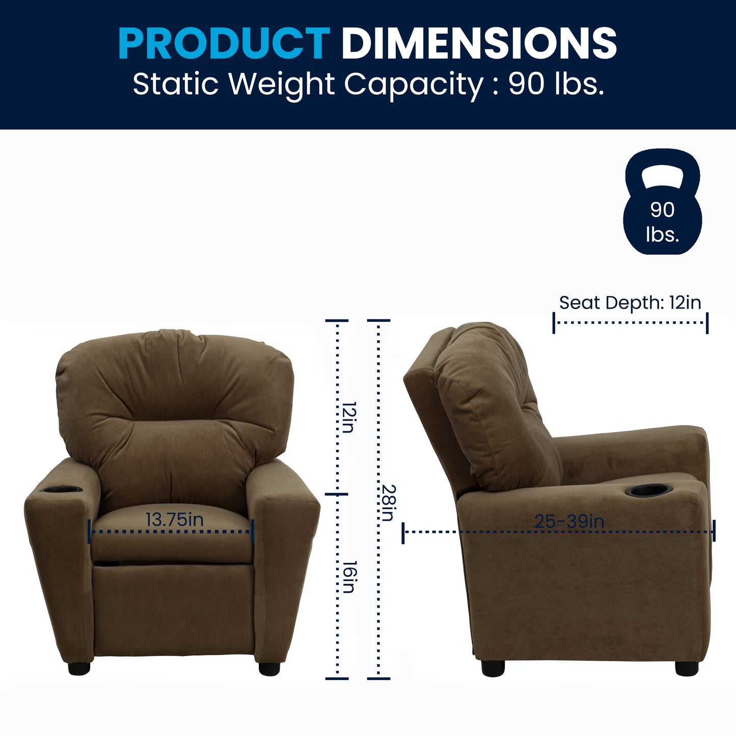 Chandler Contemporary Brown Microfiber Kids Recliner with Cup Holder Brown Microfiber