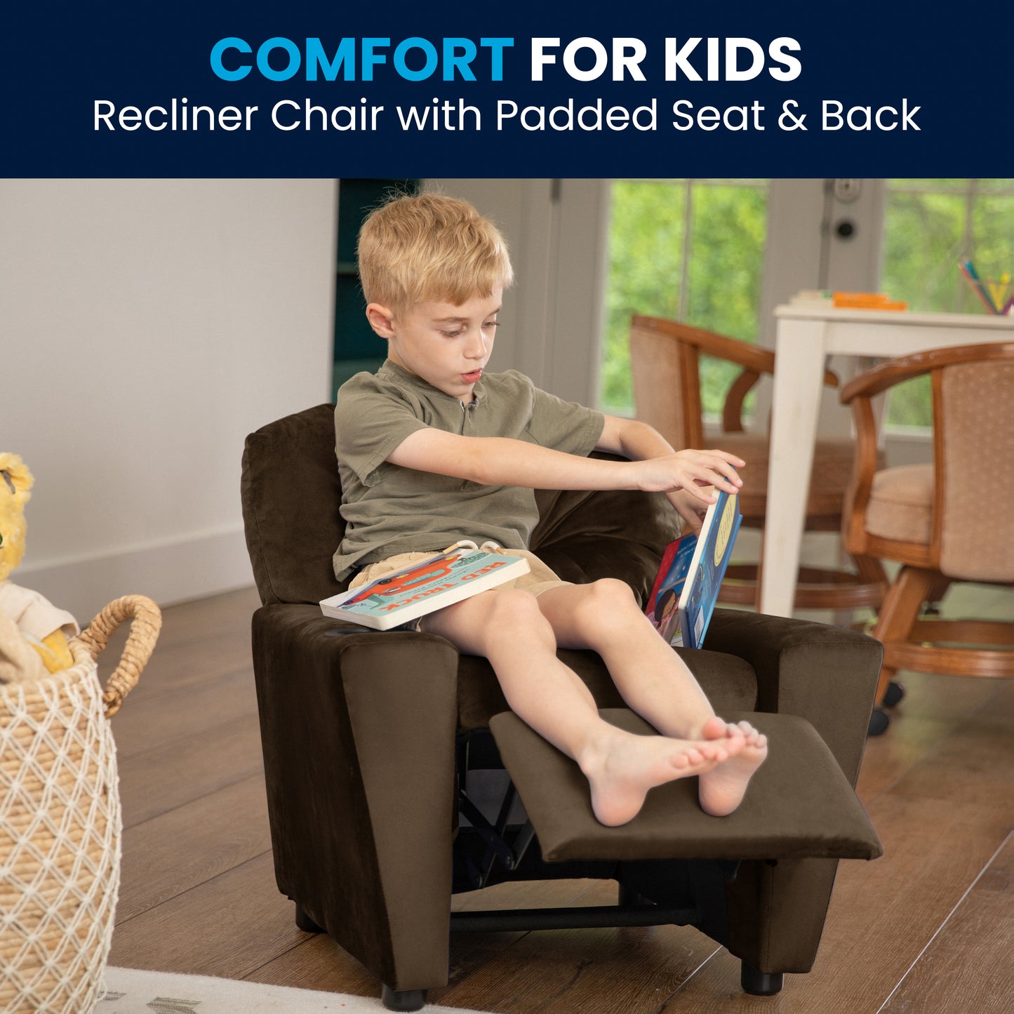 Chandler Contemporary Brown Microfiber Kids Recliner with Cup Holder Brown Microfiber