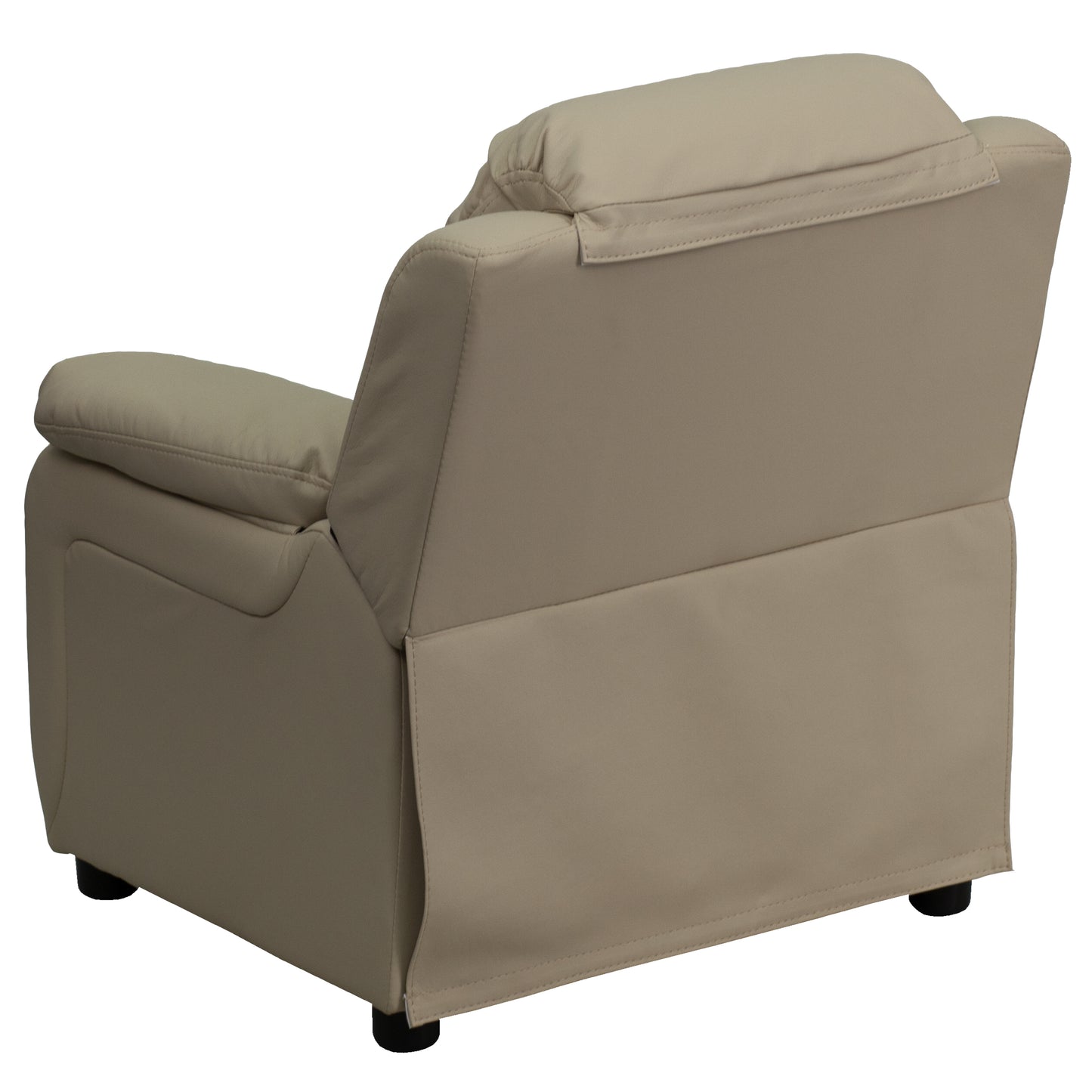 Charlie Deluxe Padded Contemporary Beige Vinyl Kids Recliner with Storage Arms Beige Vinyl