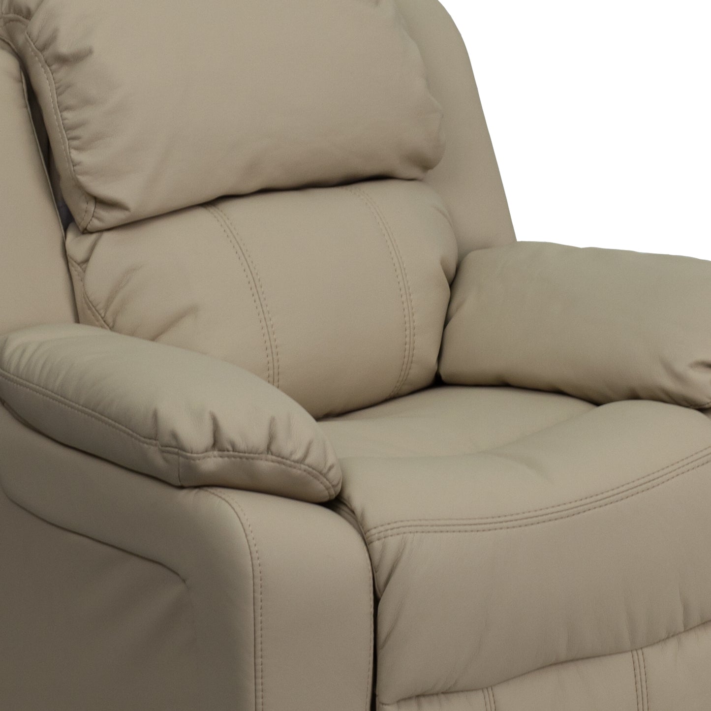 Charlie Deluxe Padded Contemporary Beige Vinyl Kids Recliner with Storage Arms Beige Vinyl