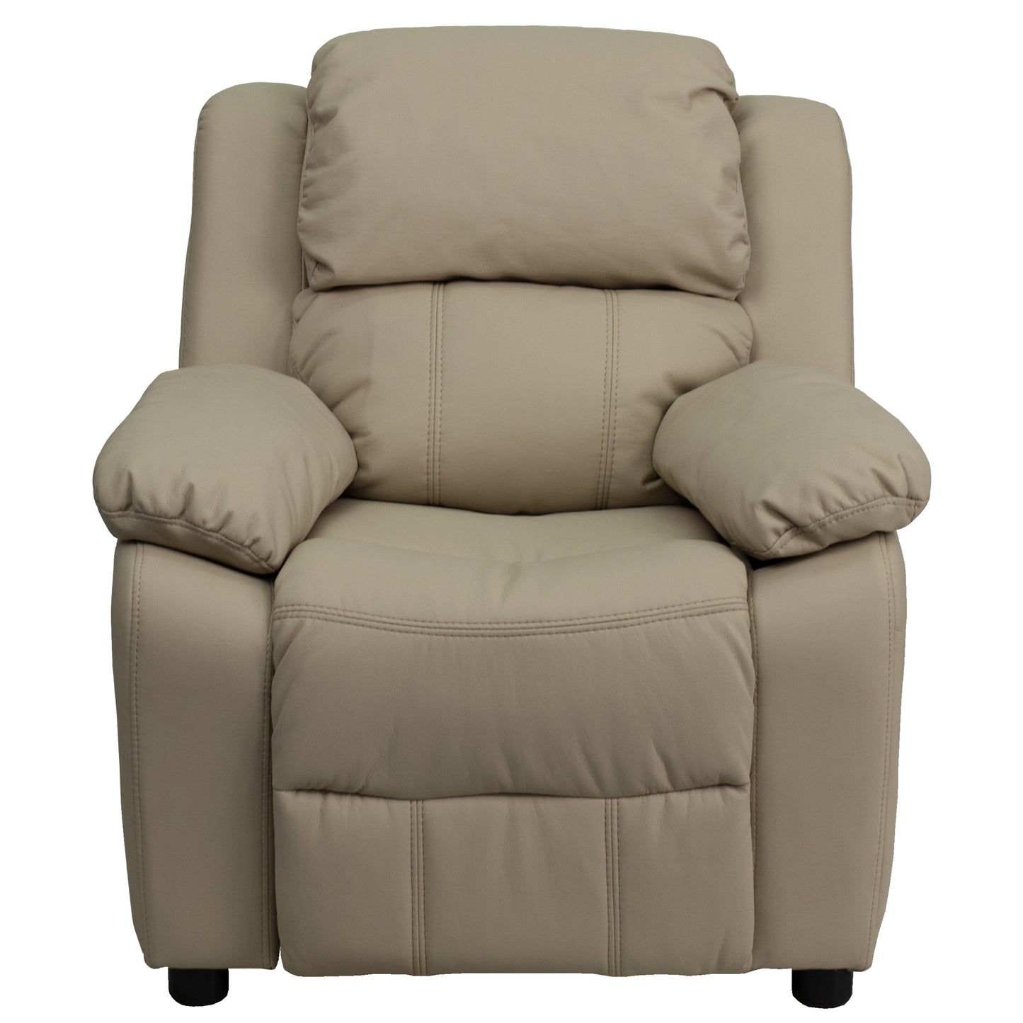 Charlie Deluxe Padded Contemporary Beige Vinyl Kids Recliner with Storage Arms Beige Vinyl