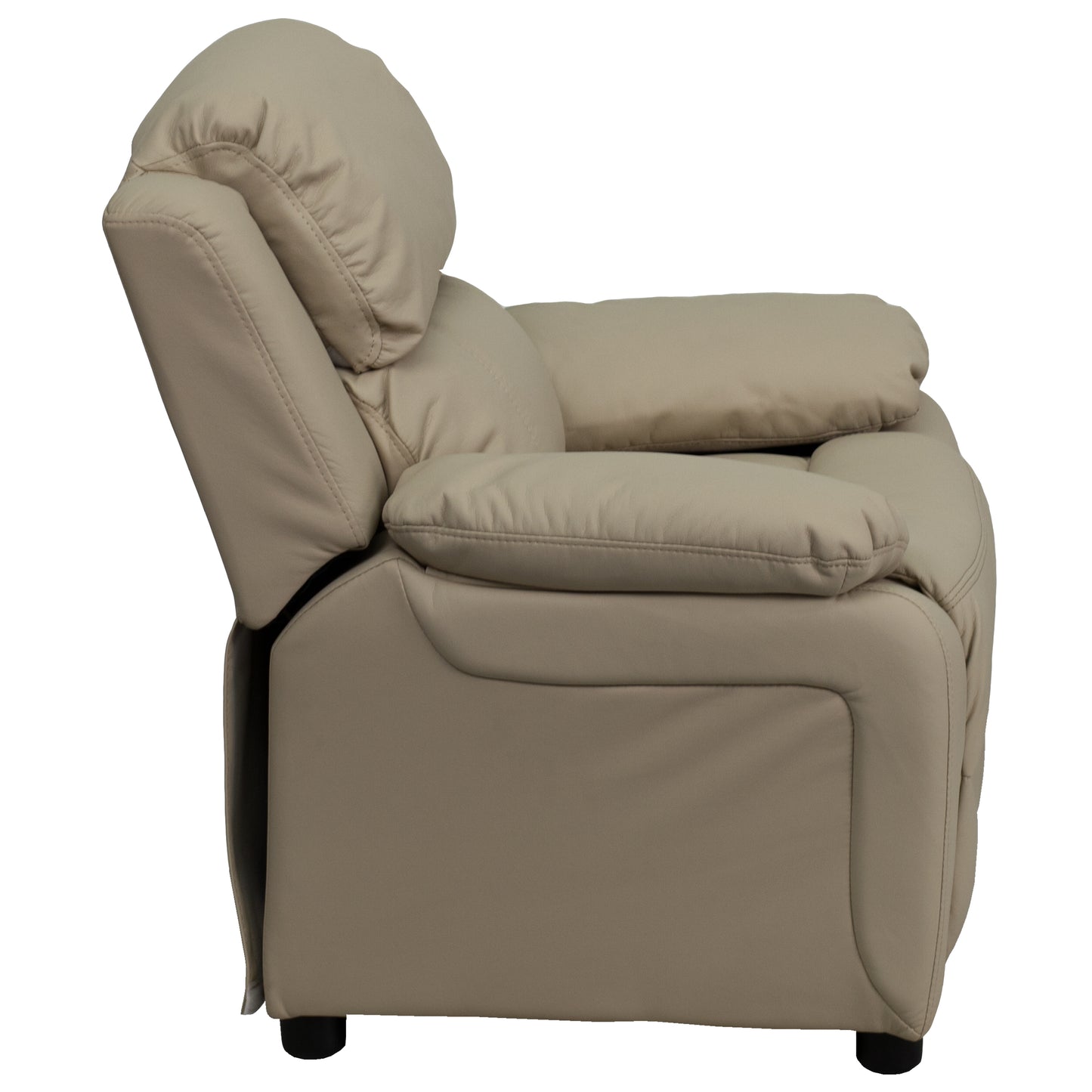 Charlie Deluxe Padded Contemporary Beige Vinyl Kids Recliner with Storage Arms Beige Vinyl