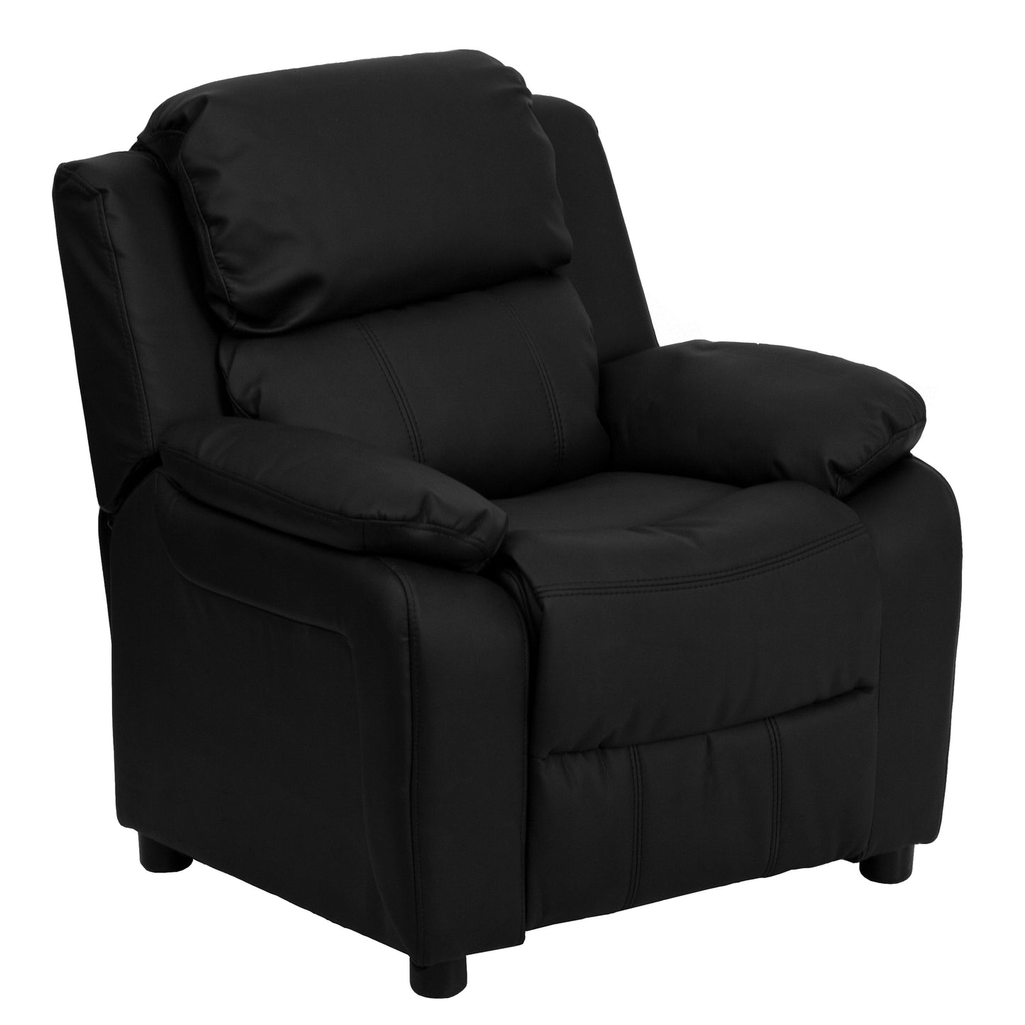 Charlie Deluxe Padded Contemporary Black LeatherSoft Kids Recliner with Storage Arms Black LeatherSoft