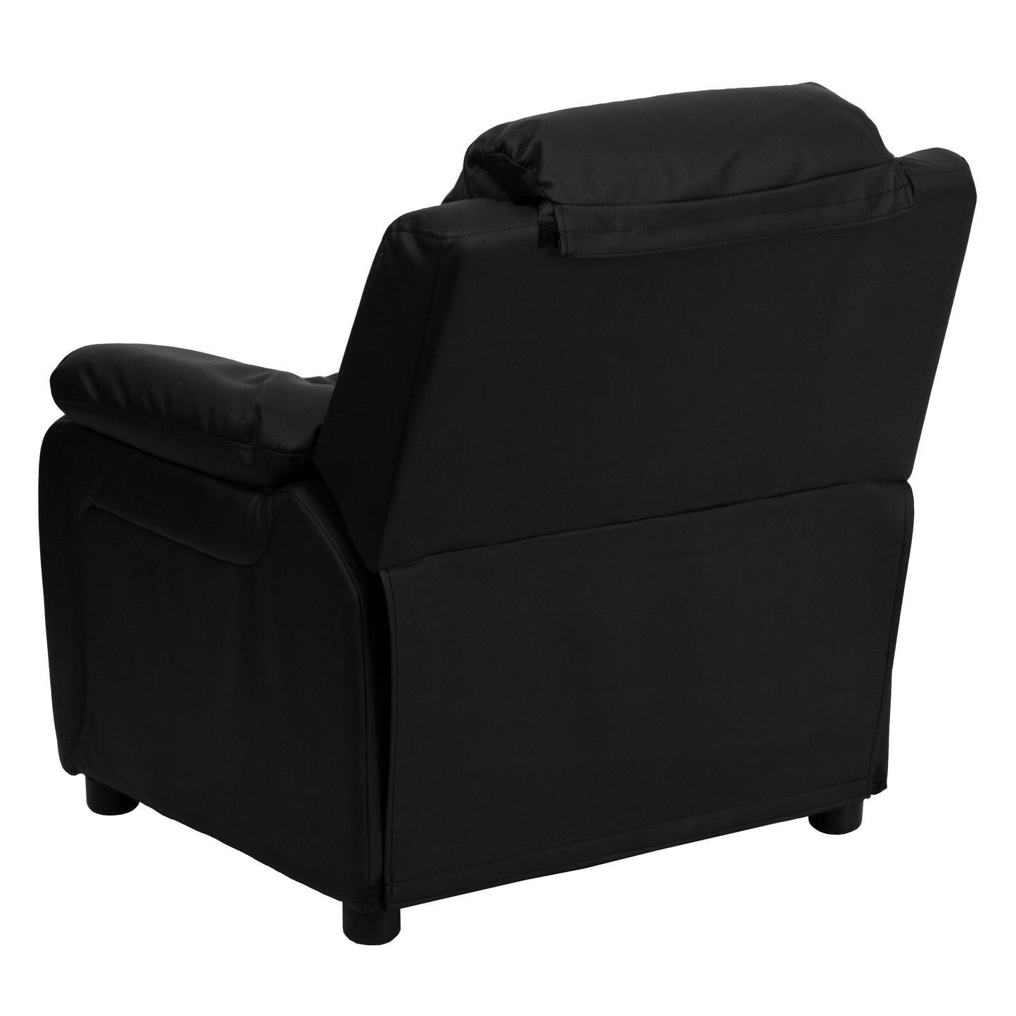 Charlie Deluxe Padded Contemporary Black LeatherSoft Kids Recliner with Storage Arms Black LeatherSoft