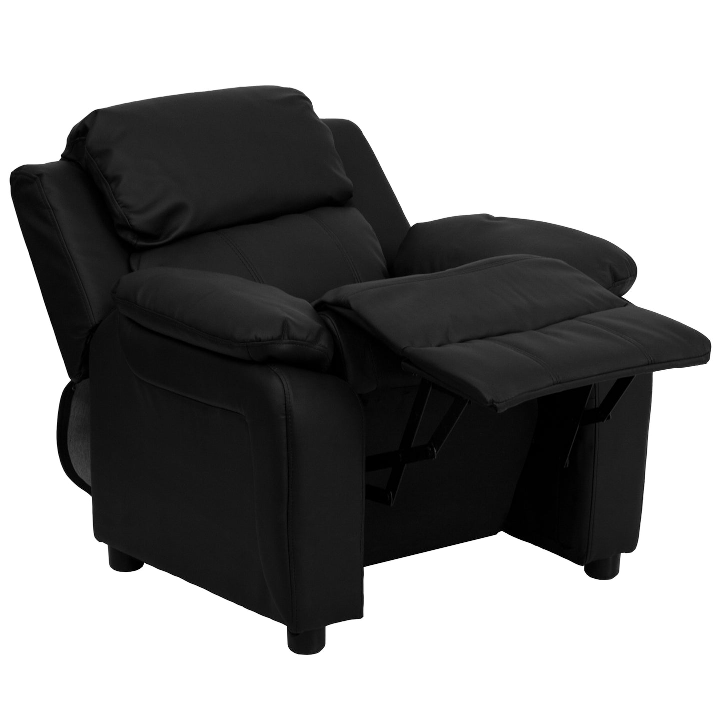 Charlie Deluxe Padded Contemporary Black LeatherSoft Kids Recliner with Storage Arms Black LeatherSoft