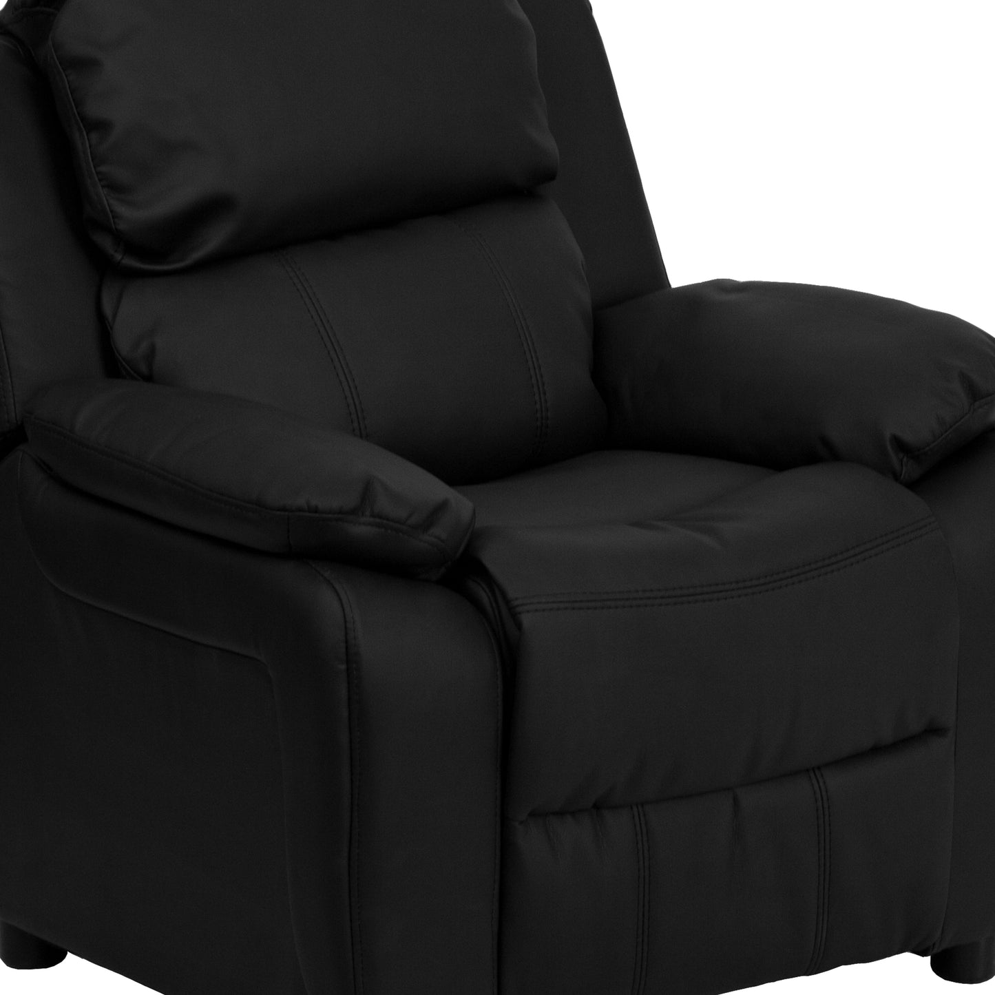 Charlie Deluxe Padded Contemporary Black LeatherSoft Kids Recliner with Storage Arms Black LeatherSoft