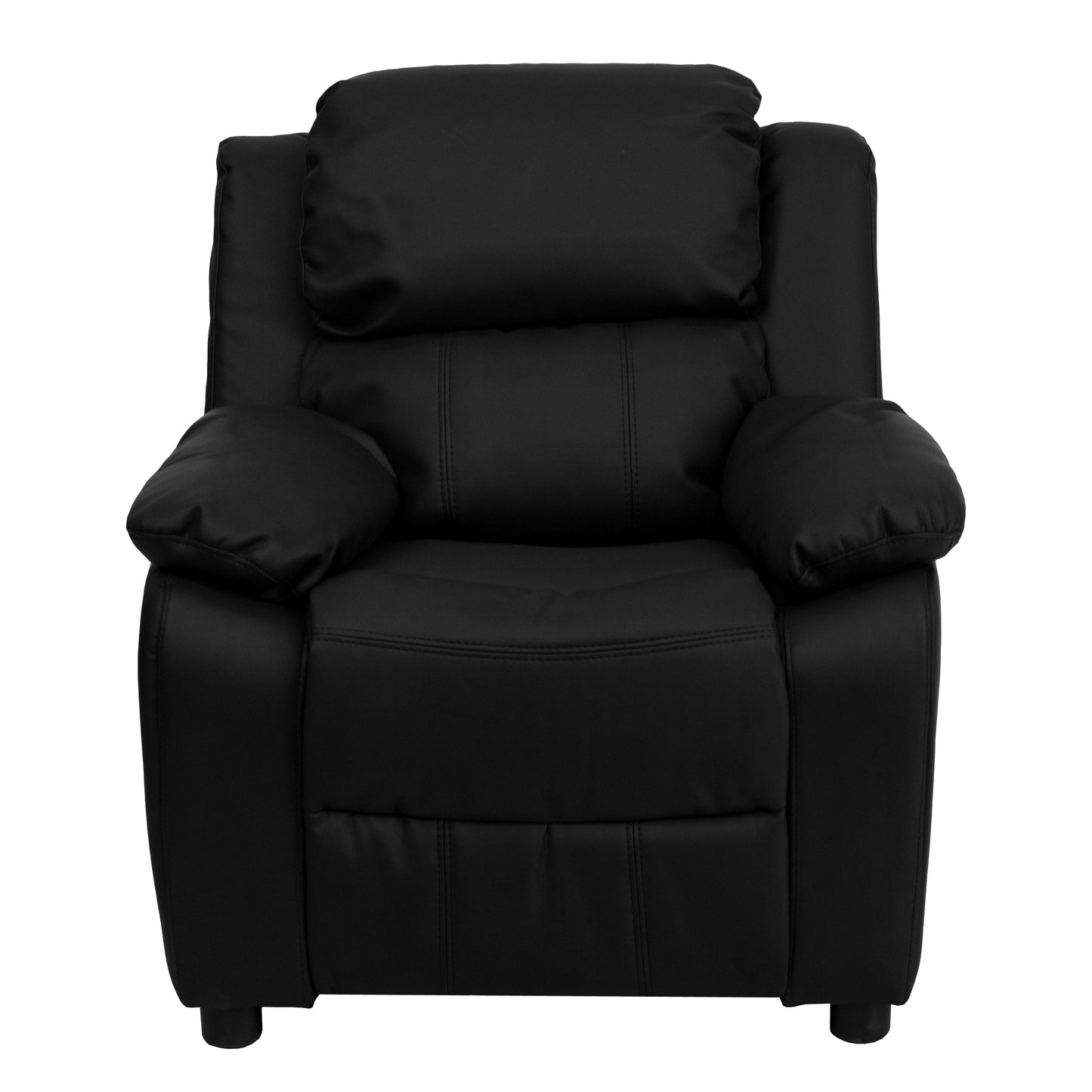 Charlie Deluxe Padded Contemporary Black LeatherSoft Kids Recliner with Storage Arms Black LeatherSoft