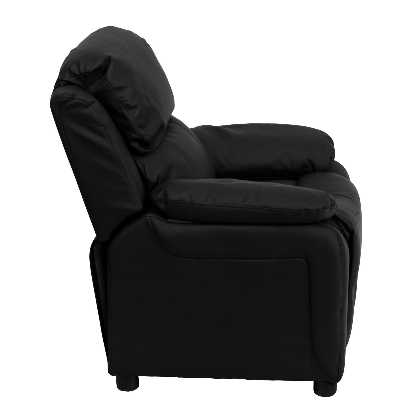 Charlie Deluxe Padded Contemporary Black LeatherSoft Kids Recliner with Storage Arms Black LeatherSoft