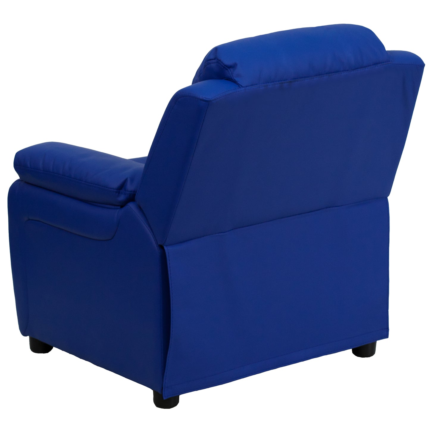 Charlie Deluxe Padded Contemporary Blue Vinyl Kids Recliner with Storage Arms Blue Vinyl