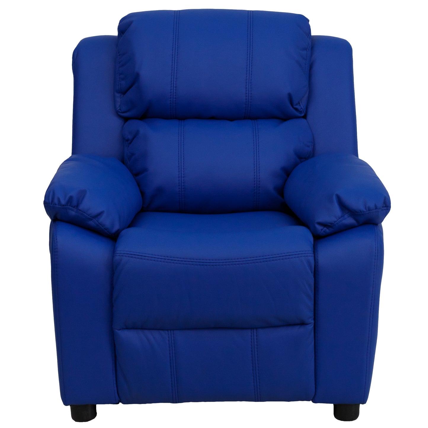 Charlie Deluxe Padded Contemporary Blue Vinyl Kids Recliner with Storage Arms Blue Vinyl
