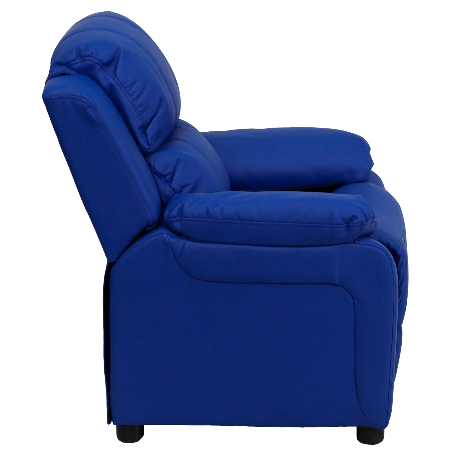 Charlie Deluxe Padded Contemporary Blue Vinyl Kids Recliner with Storage Arms Blue Vinyl
