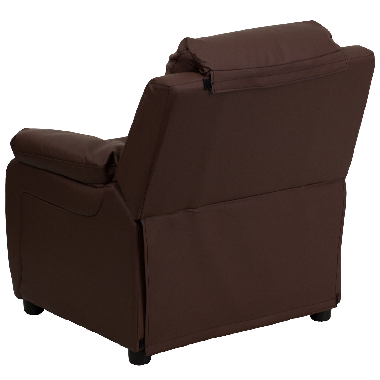 Charlie Deluxe Padded Contemporary Brown LeatherSoft Kids Recliner with Storage Arms Brown LeatherSoft