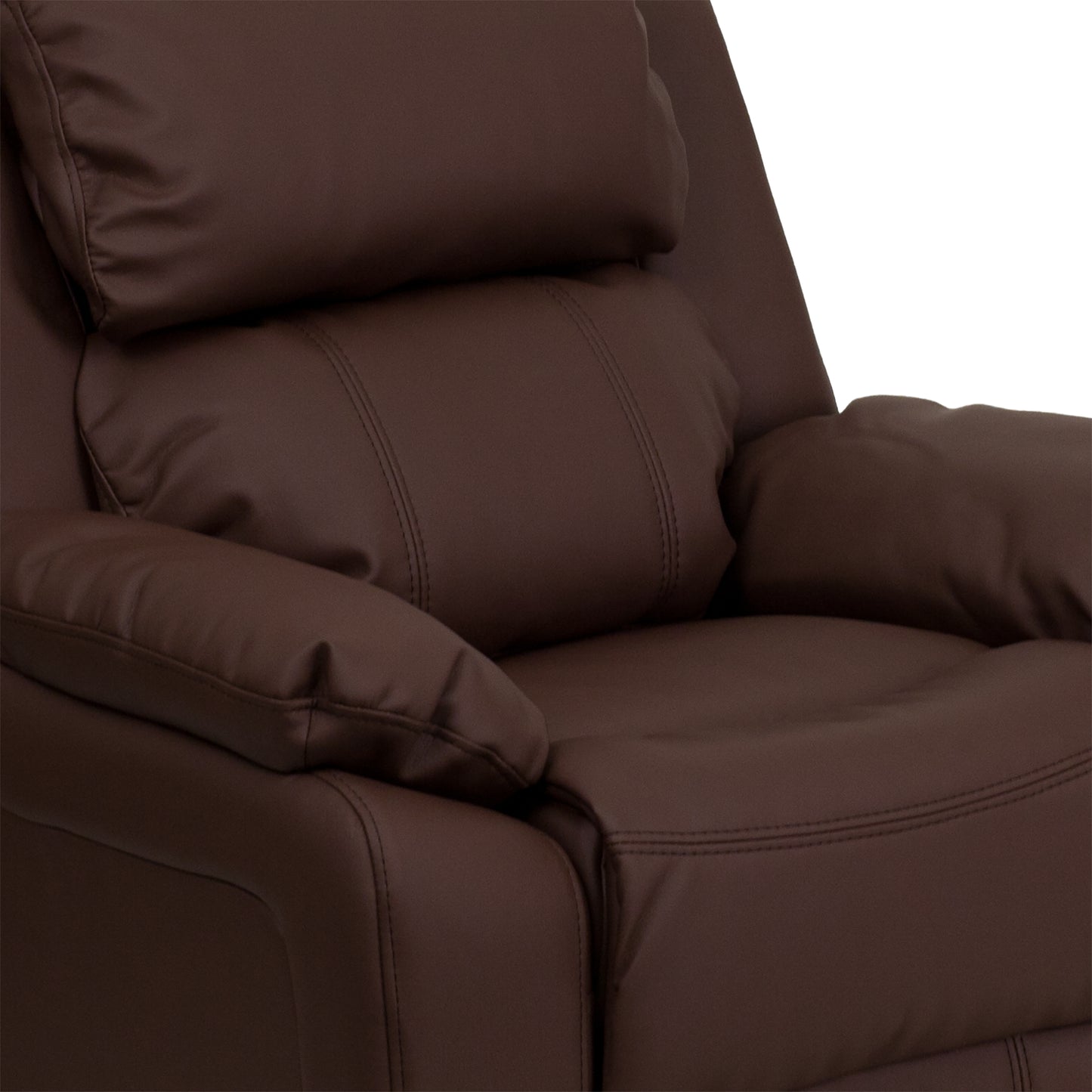 Charlie Deluxe Padded Contemporary Brown LeatherSoft Kids Recliner with Storage Arms Brown LeatherSoft