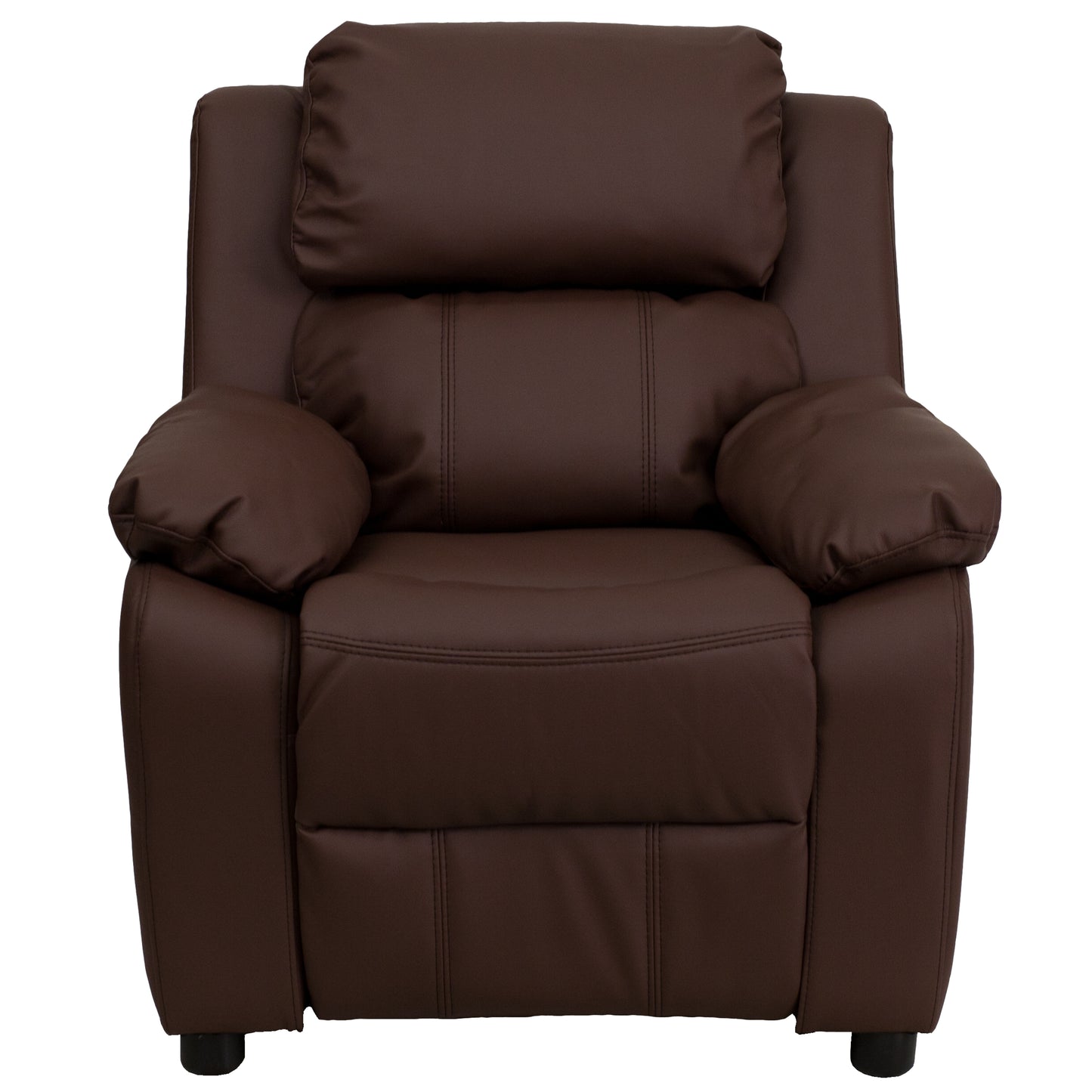 Charlie Deluxe Padded Contemporary Brown LeatherSoft Kids Recliner with Storage Arms Brown LeatherSoft