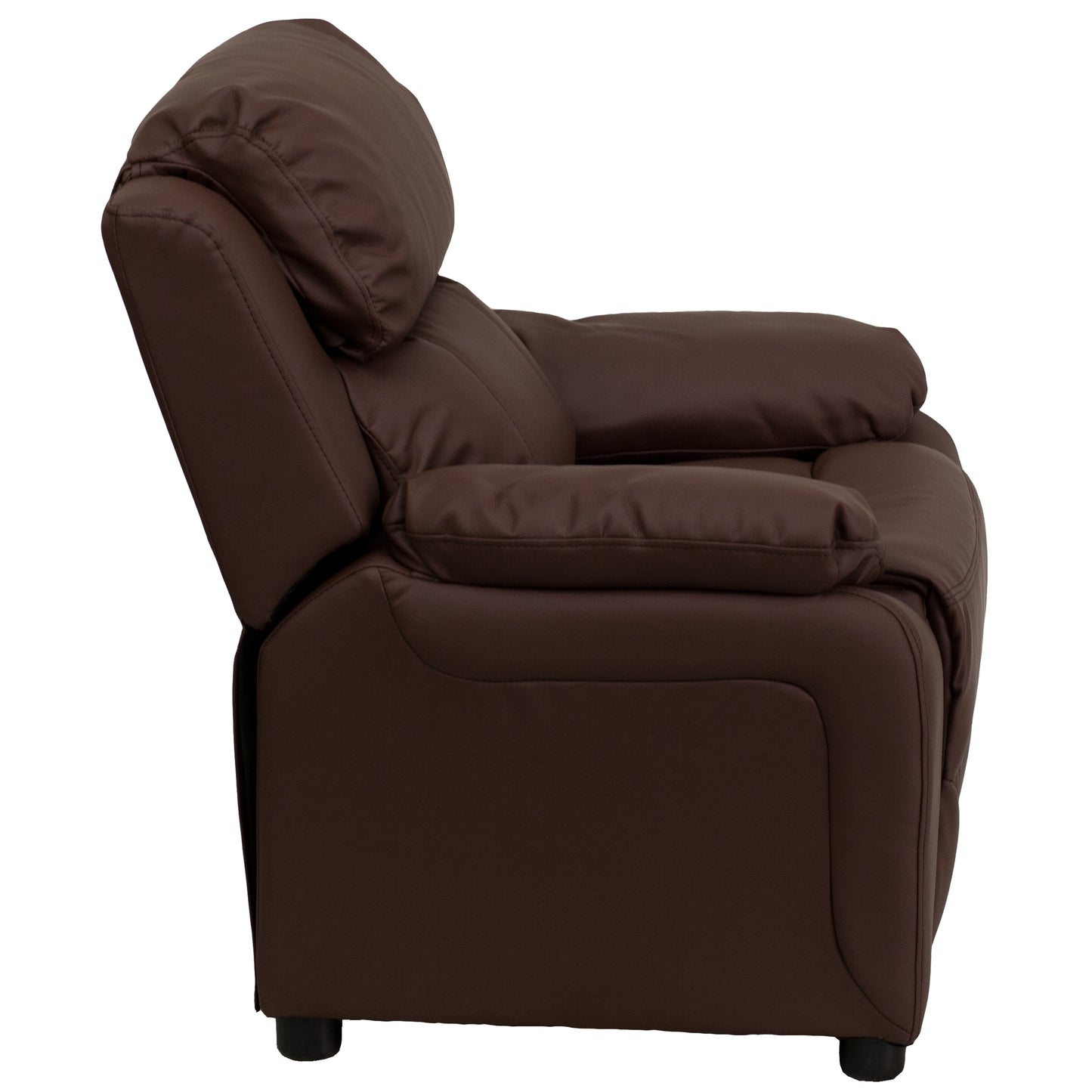Charlie Deluxe Padded Contemporary Brown LeatherSoft Kids Recliner with Storage Arms Brown LeatherSoft