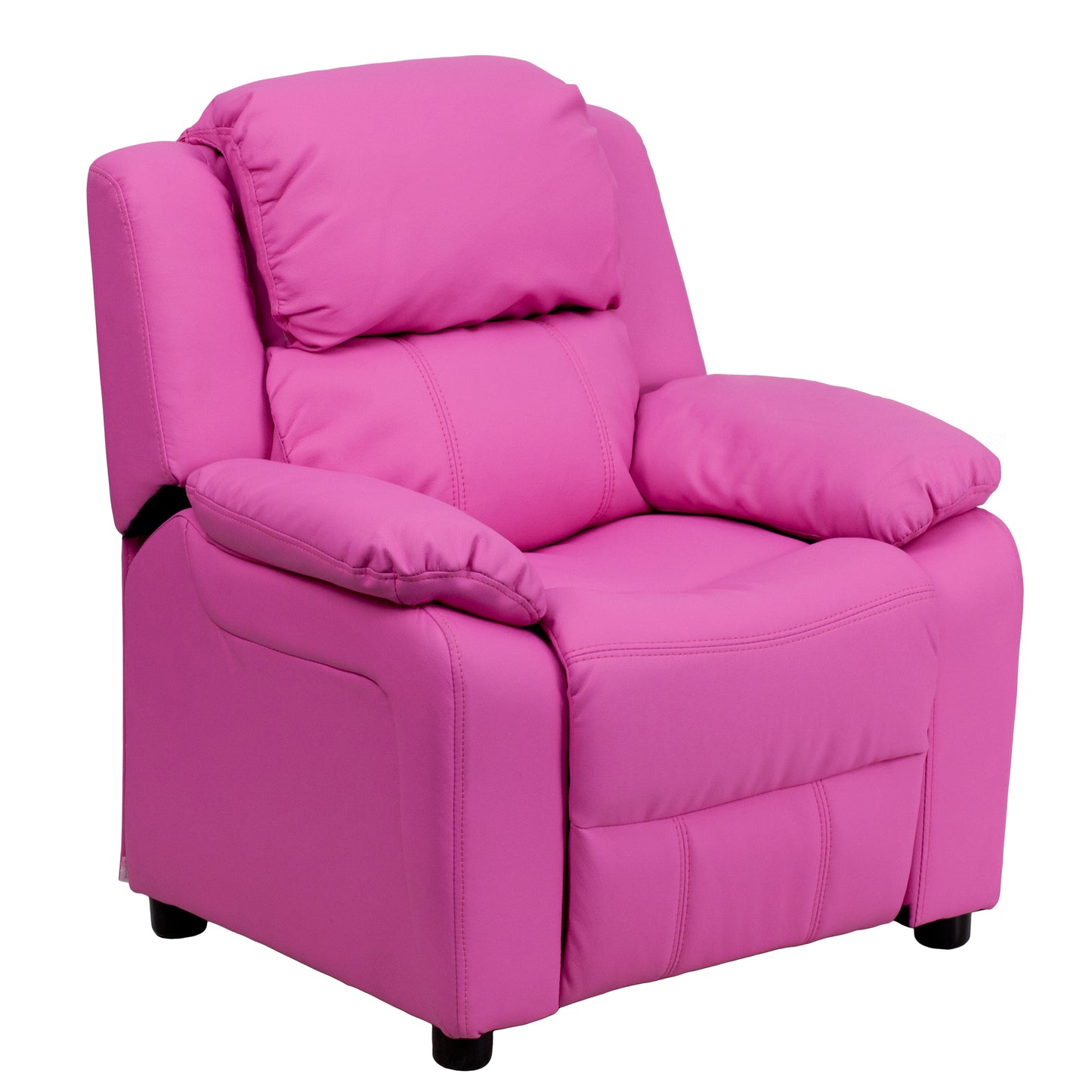 Charlie Deluxe Padded Contemporary Hot Pink Vinyl Kids Recliner with Storage Arms Hot Pink Vinyl BT-7985-KID-HOT-PINK-GG