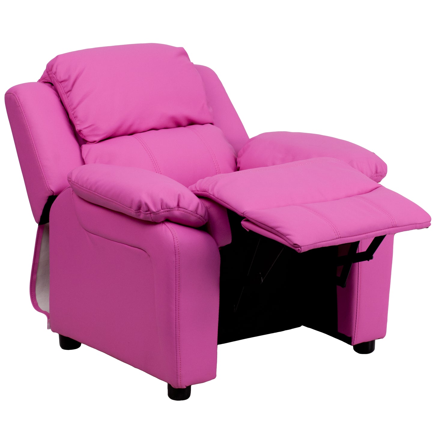 Charlie Deluxe Padded Contemporary Hot Pink Vinyl Kids Recliner with Storage Arms Hot Pink Vinyl BT-7985-KID-HOT-PINK-GG