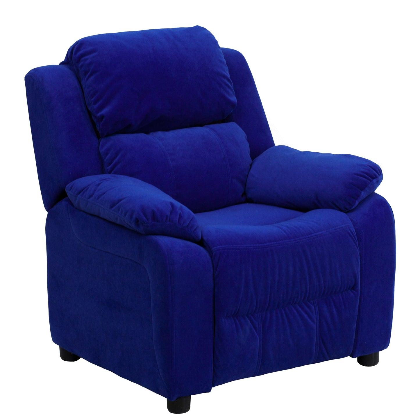 Charlie Deluxe Padded Contemporary Blue Microfiber Kids Recliner with Storage Arms Blue Microfiber