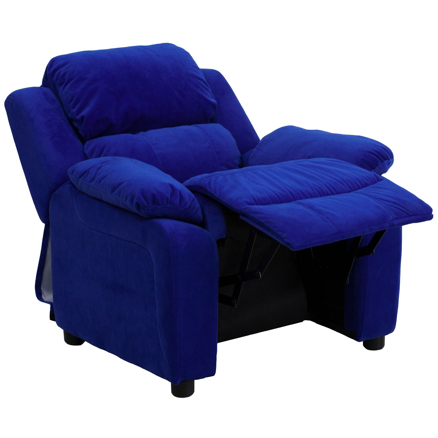 Charlie Deluxe Padded Contemporary Blue Microfiber Kids Recliner with Storage Arms Blue Microfiber