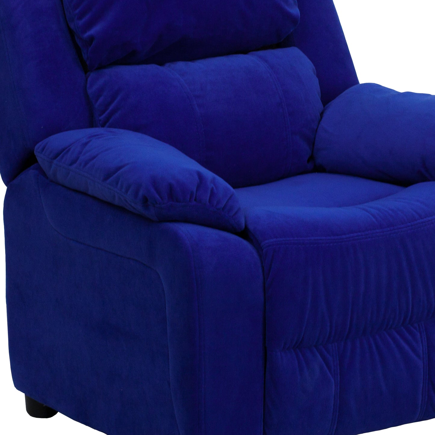 Charlie Deluxe Padded Contemporary Blue Microfiber Kids Recliner with Storage Arms Blue Microfiber