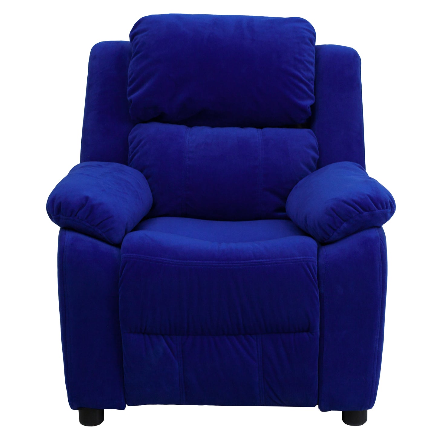 Charlie Deluxe Padded Contemporary Blue Microfiber Kids Recliner with Storage Arms Blue Microfiber