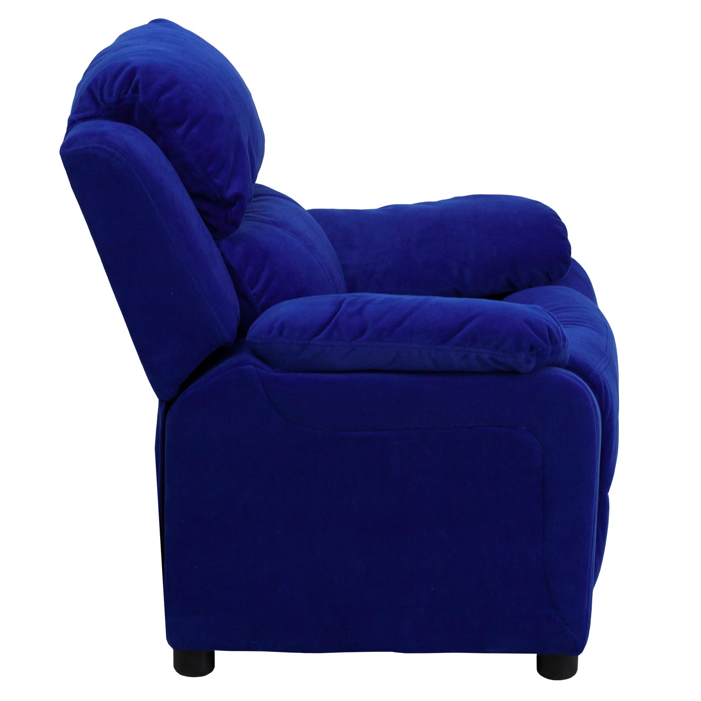 Charlie Deluxe Padded Contemporary Blue Microfiber Kids Recliner with Storage Arms Blue Microfiber