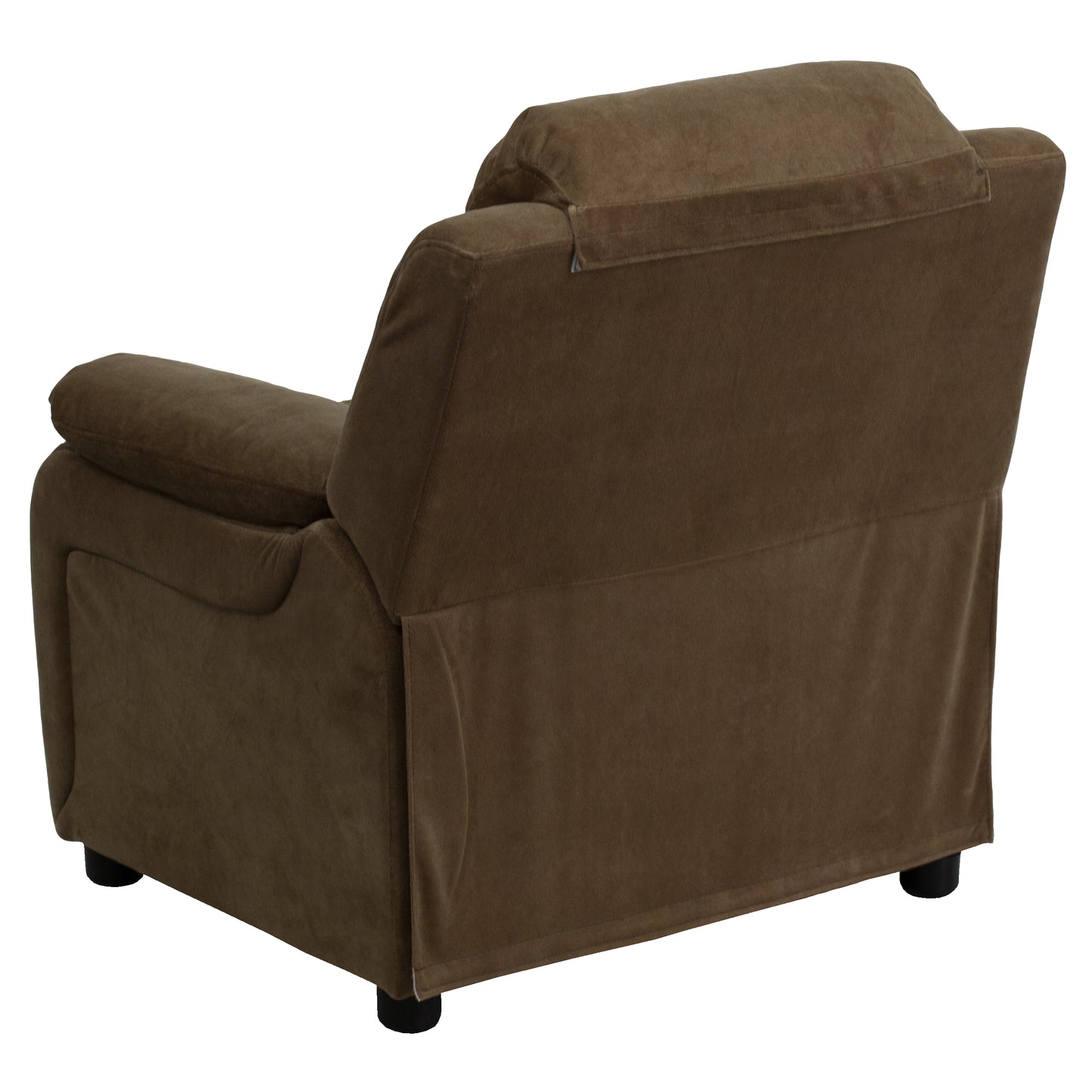 Charlie Deluxe Padded Contemporary Brown Microfiber Kids Recliner with Storage Arms Brown Microfiber